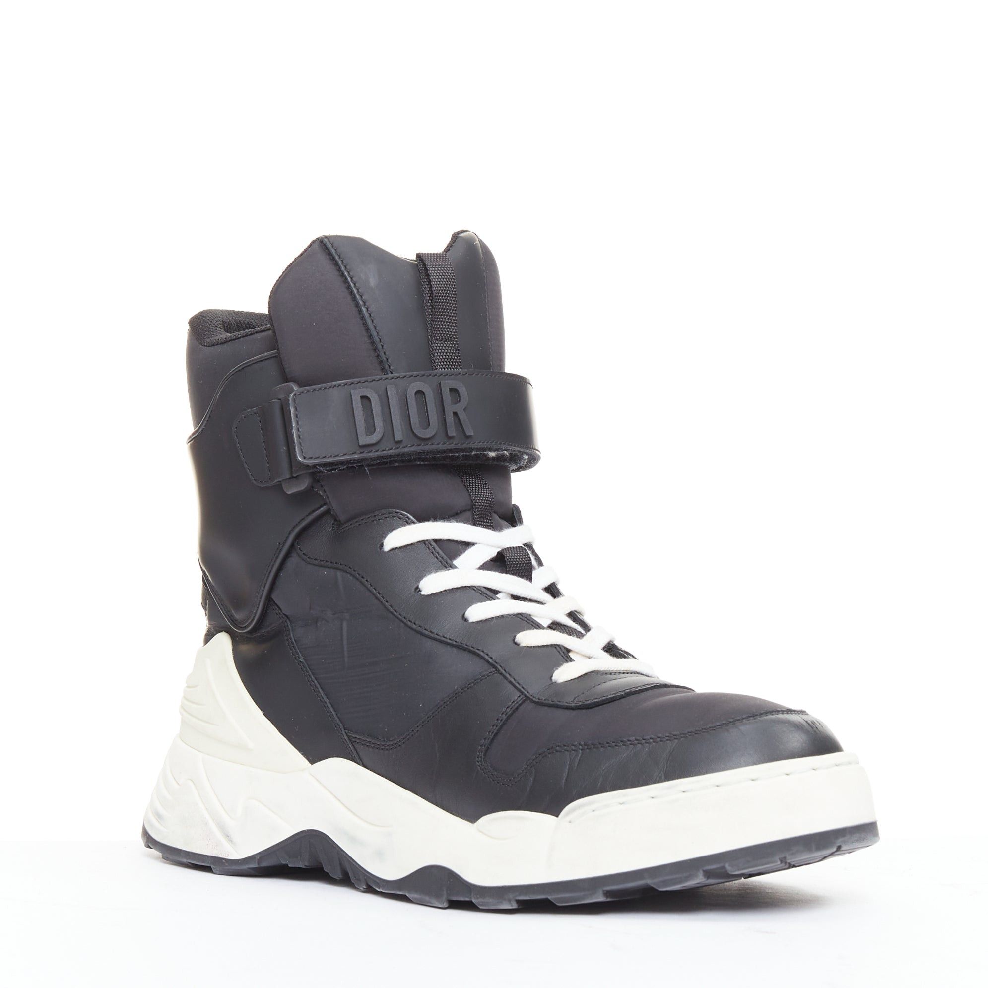 Dior CHRISTIAN DIOR 2019 Jumper Leather black logo magic tape high top sneakers EU37.5 Size US 7.5 / IT 37.5 - 2 Thumbnail
