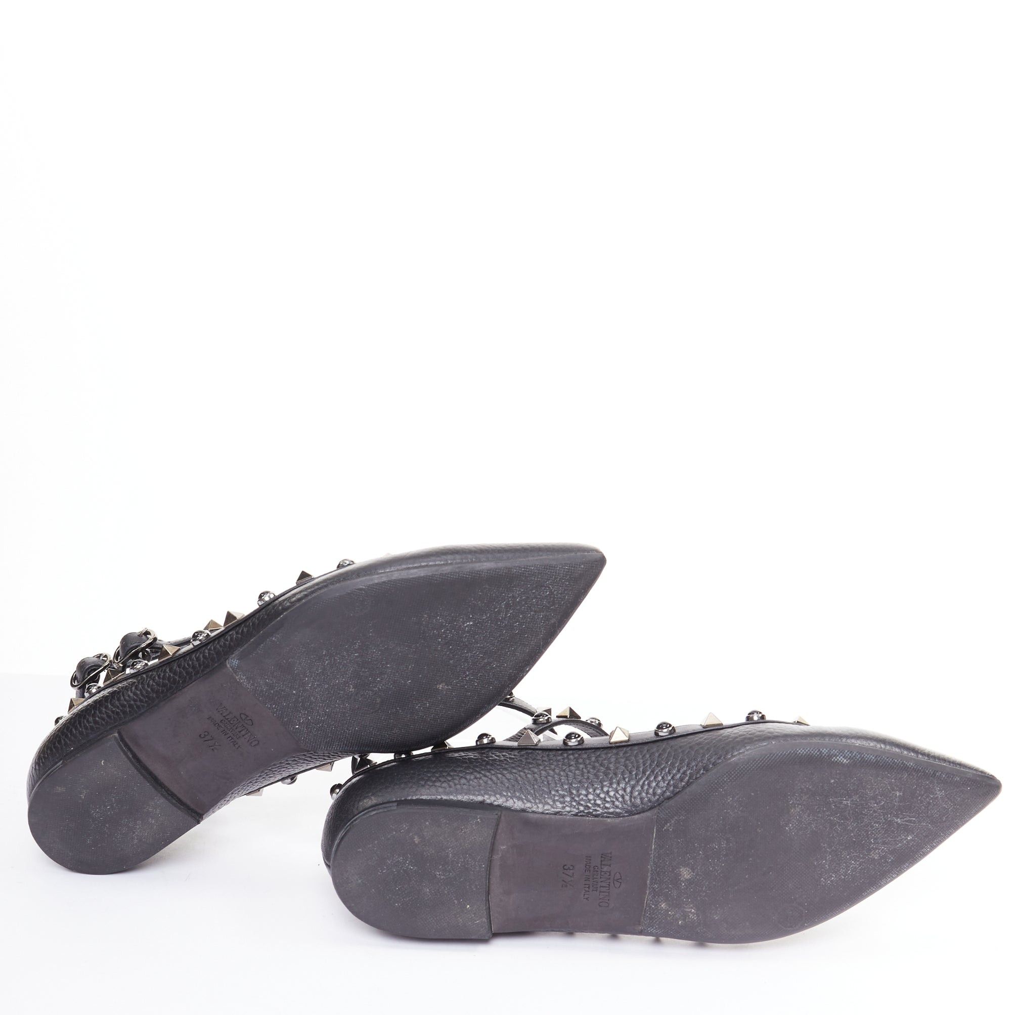 Valentino VALENTINO Rockstud black textured calf mixed stone stud caged ballet flats EU37.5 Size US 7.5 / IT 37.5 - 11 Thumbnail