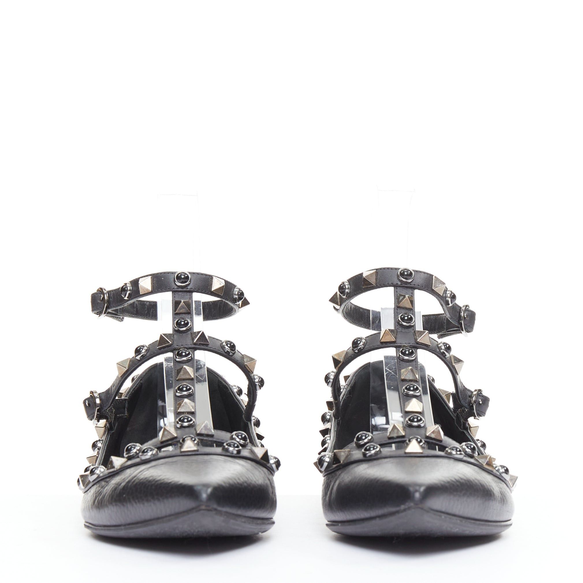 Valentino VALENTINO Rockstud black textured calf mixed stone stud caged ballet flats EU37.5 Size US 7.5 / IT 37.5 - 3 Thumbnail