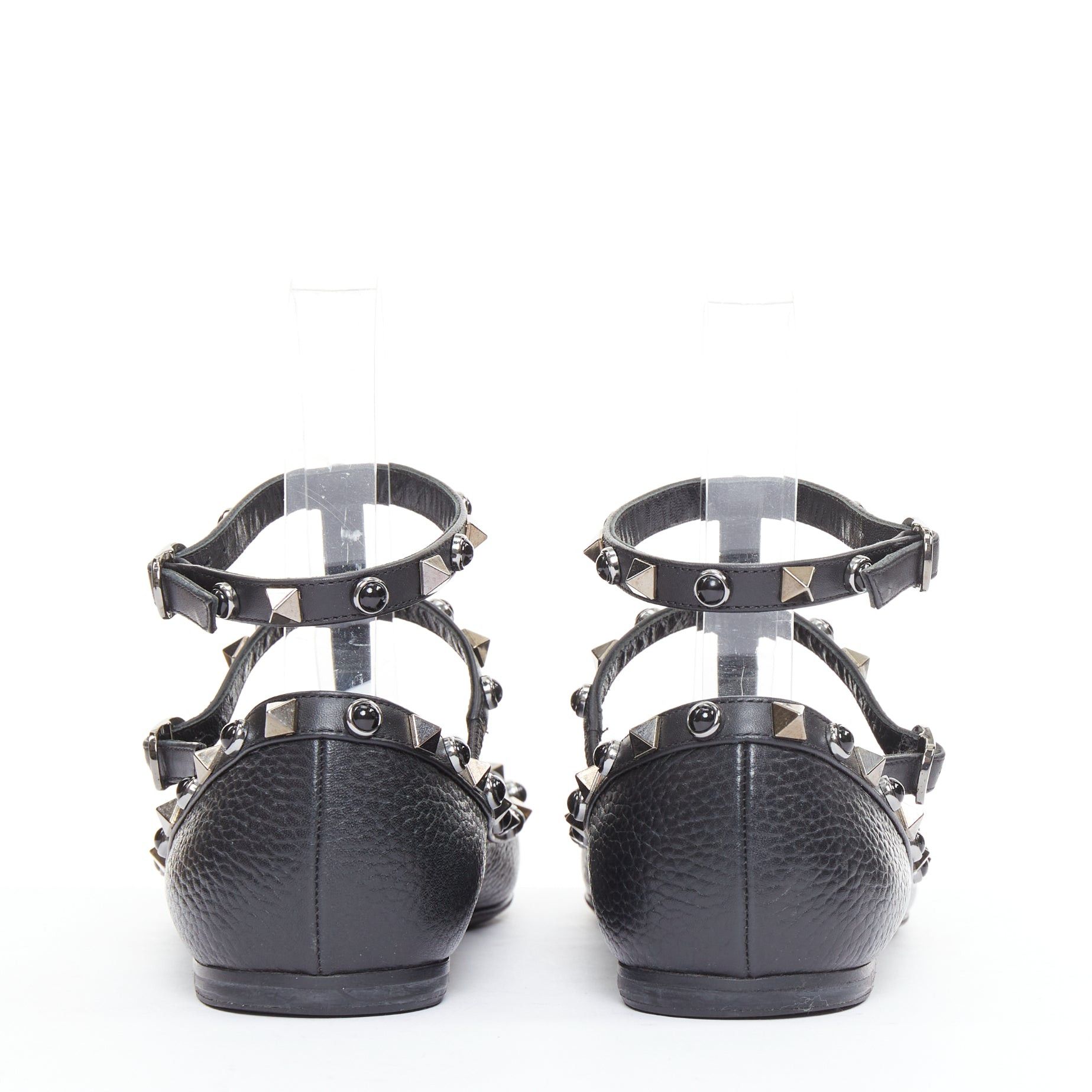 Valentino VALENTINO Rockstud black textured calf mixed stone stud caged ballet flats EU37.5 Size US 7.5 / IT 37.5 - 5 Thumbnail