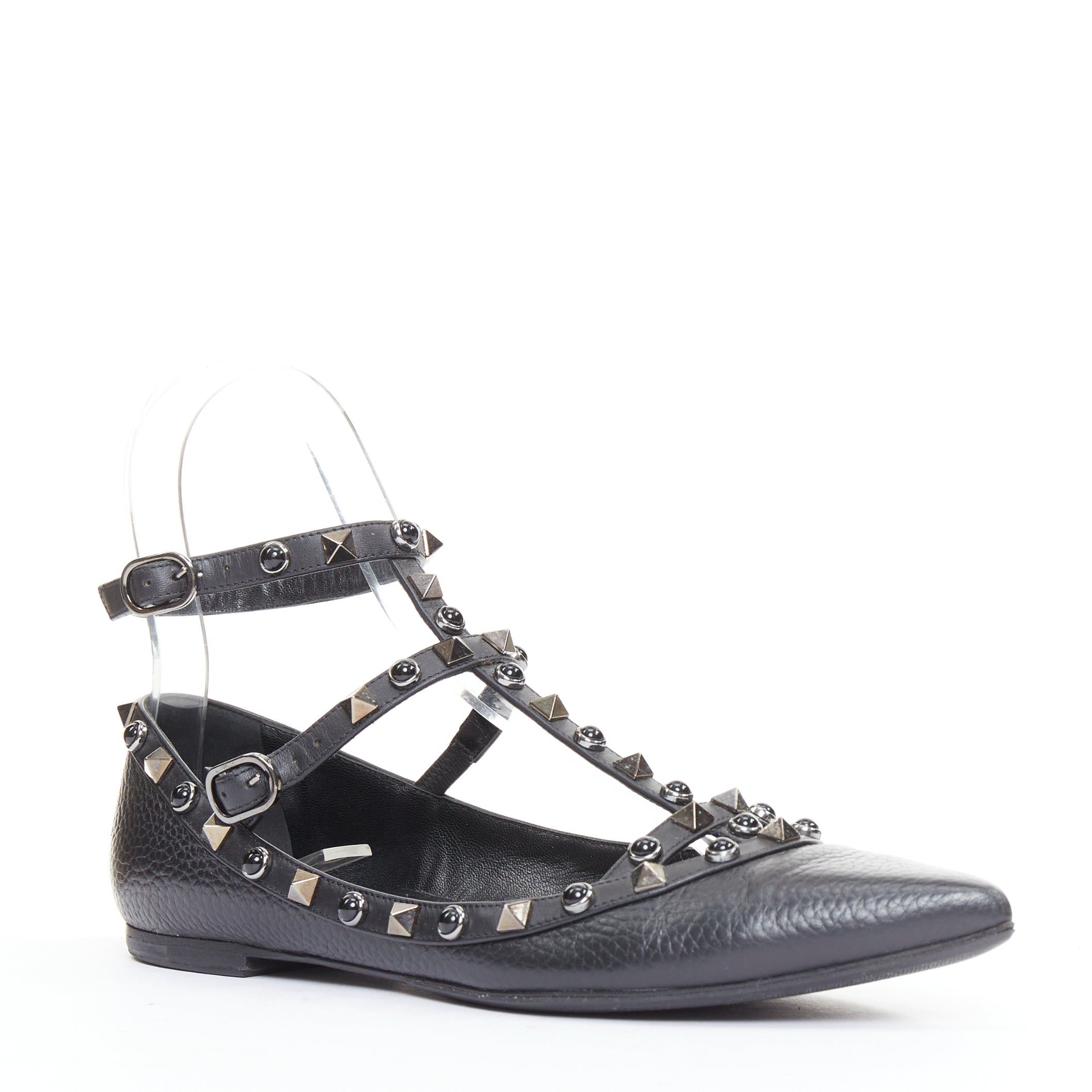 Valentino VALENTINO Rockstud black textured calf mixed stone stud caged ballet flats EU37.5 Size US 7.5 / IT 37.5 - 2 Thumbnail
