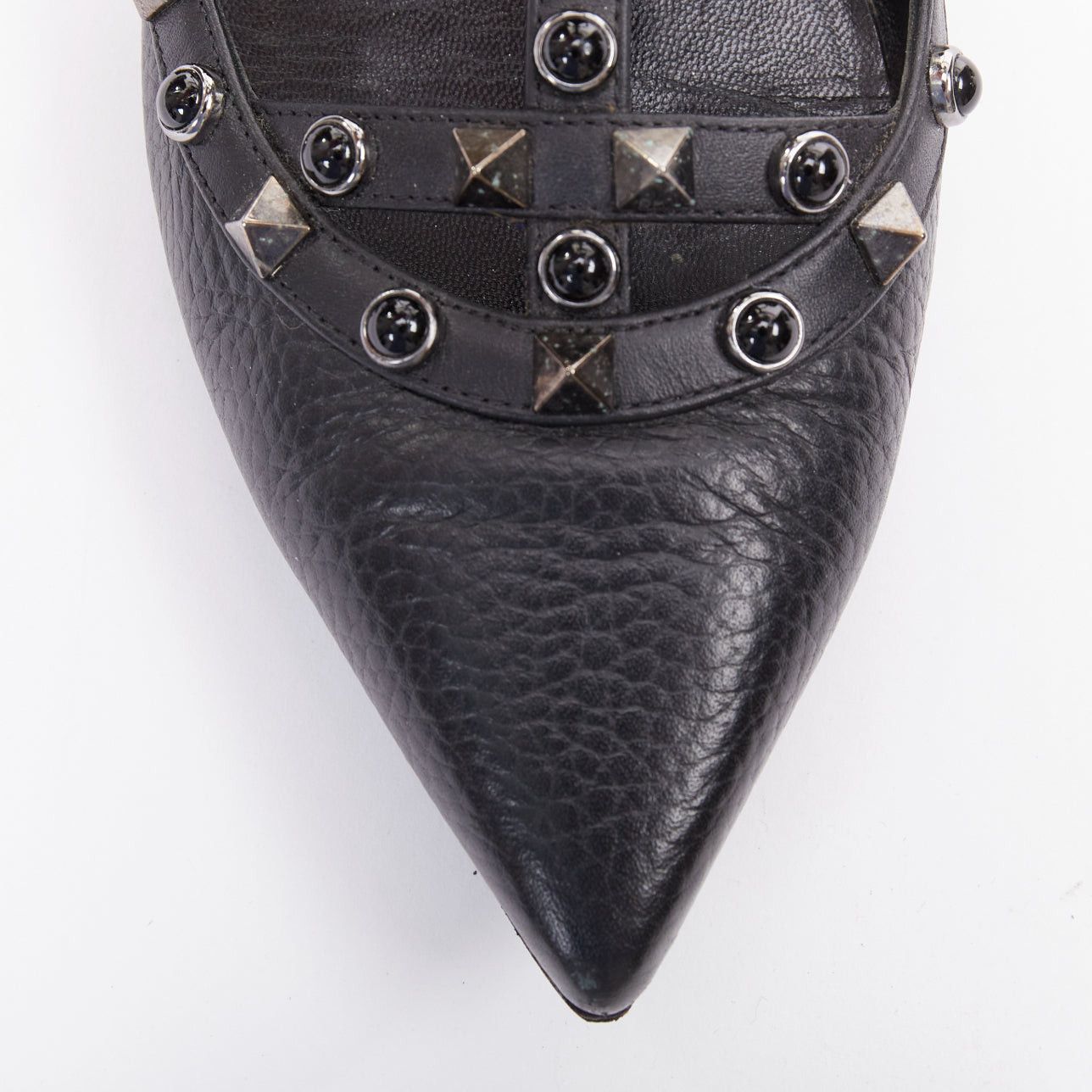 Valentino VALENTINO Rockstud black textured calf mixed stone stud caged ballet flats EU37.5 Size US 7.5 / IT 37.5 - 6 Thumbnail