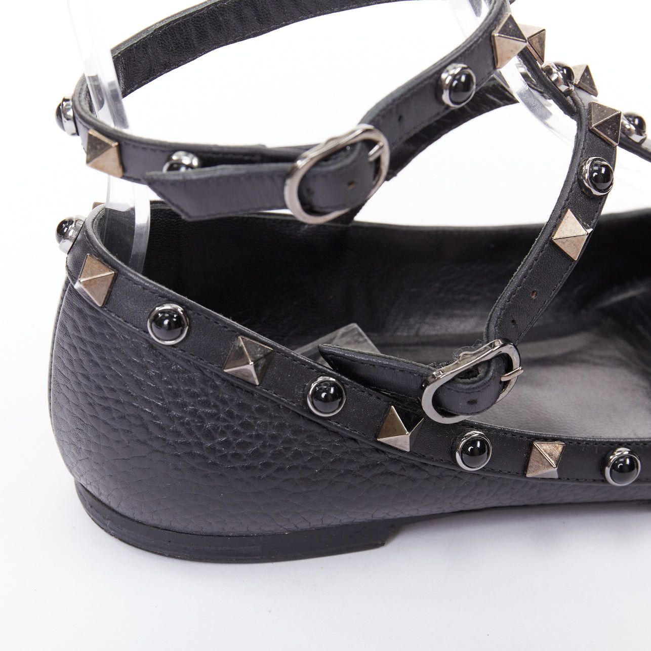 Valentino VALENTINO Rockstud black textured calf mixed stone stud caged ballet flats EU37.5 Size US 7.5 / IT 37.5 - 8 Thumbnail