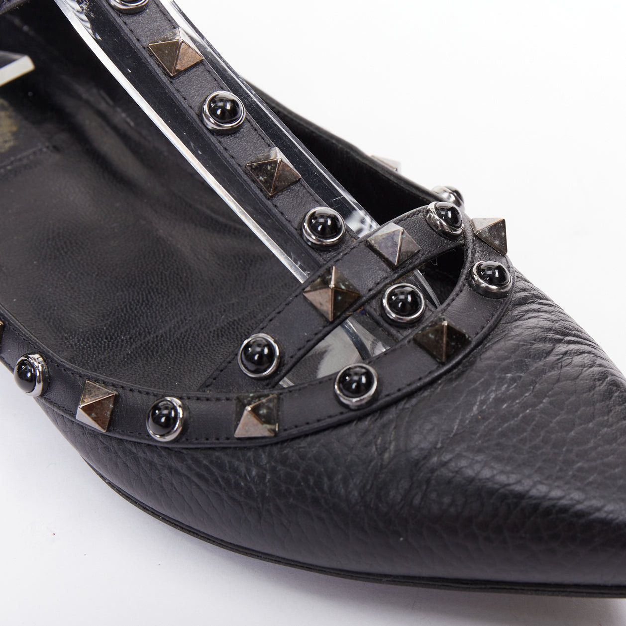 Valentino VALENTINO Rockstud black textured calf mixed stone stud caged ballet flats EU37.5 Size US 7.5 / IT 37.5 - 7 Thumbnail