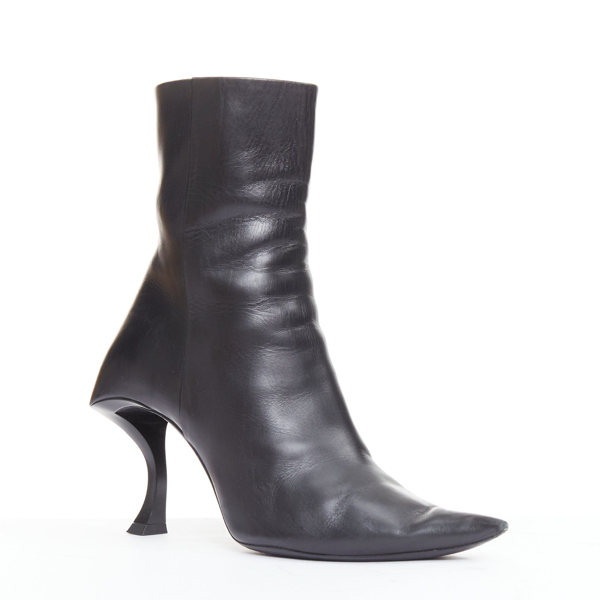 Balenciaga BALENCIAGA Hourglass black leather sculptural curved heel knife point ankle boots EU37 Size US 7 / IT 37 - 2 Thumbnail