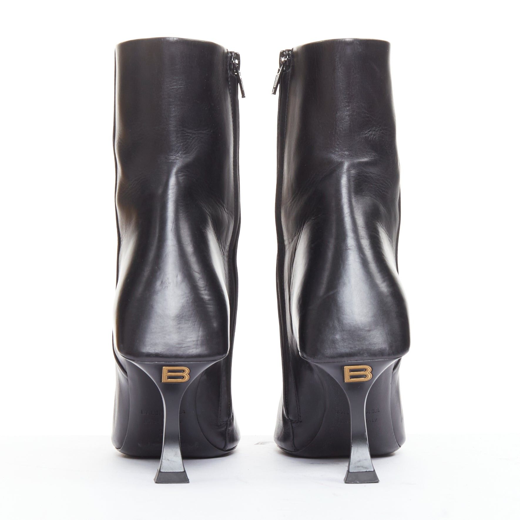 Balenciaga BALENCIAGA Hourglass black leather sculptural curved heel knife point ankle boots EU37 Size US 7 / IT 37 - 5 Thumbnail