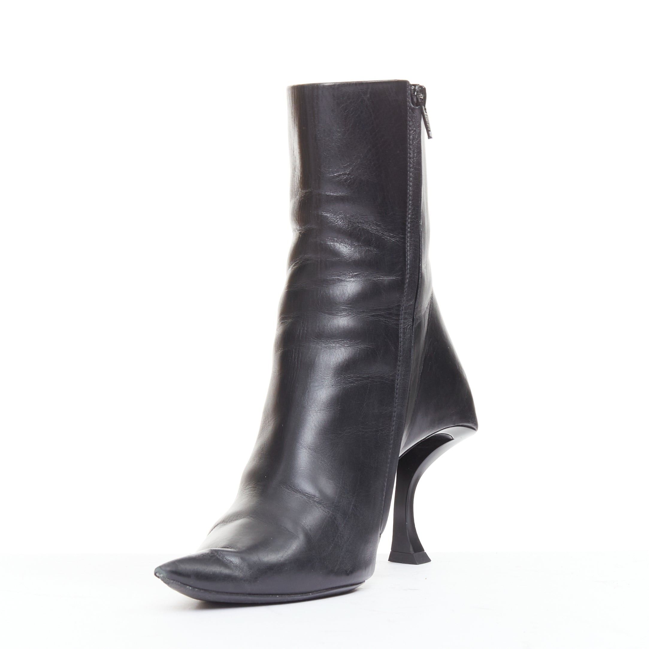 Balenciaga BALENCIAGA Hourglass black leather sculptural curved heel knife point ankle boots EU37 Size US 7 / IT 37 - 4 Thumbnail