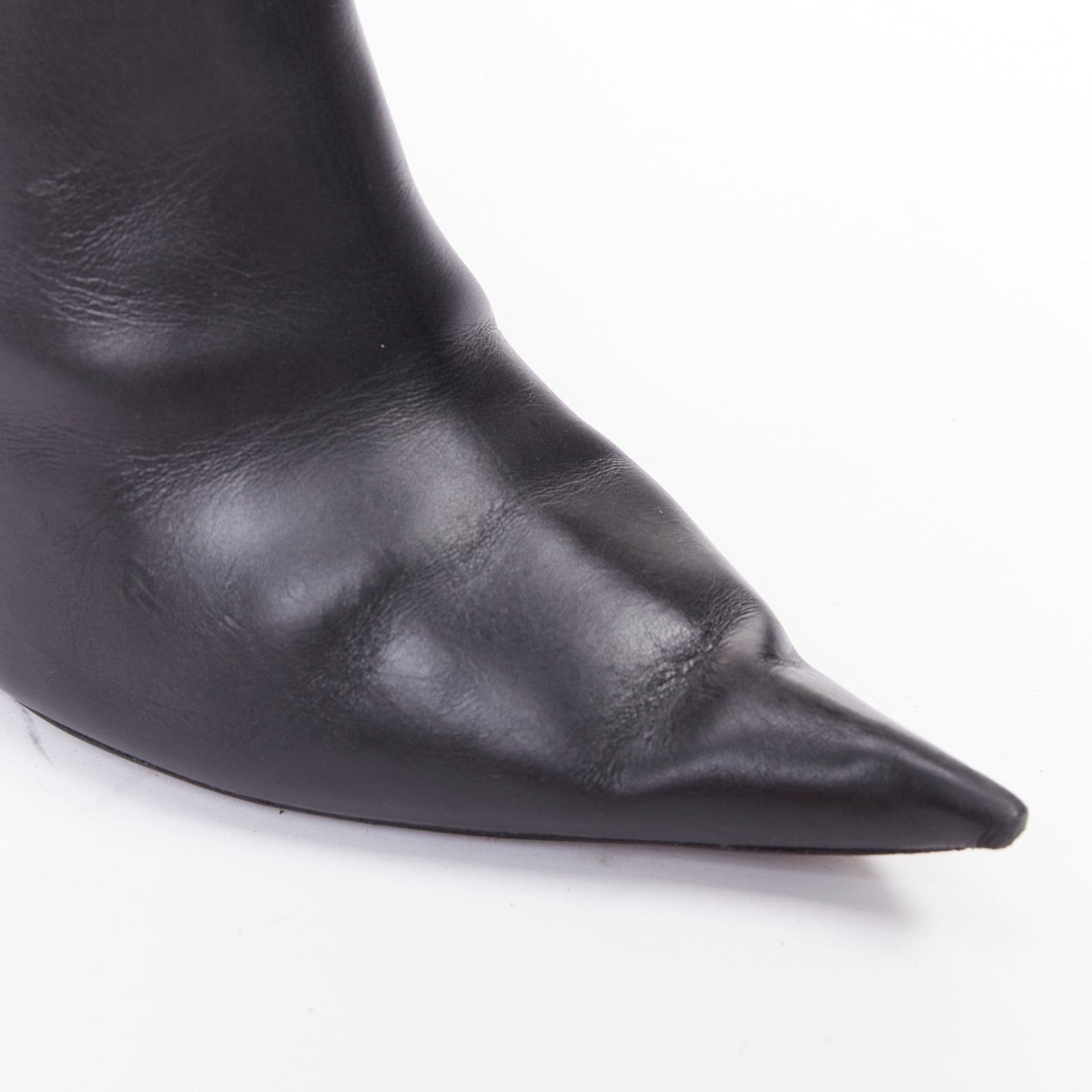 Balenciaga BALENCIAGA Hourglass black leather sculptural curved heel knife point ankle boots EU37 Size US 7 / IT 37 - 7 Thumbnail
