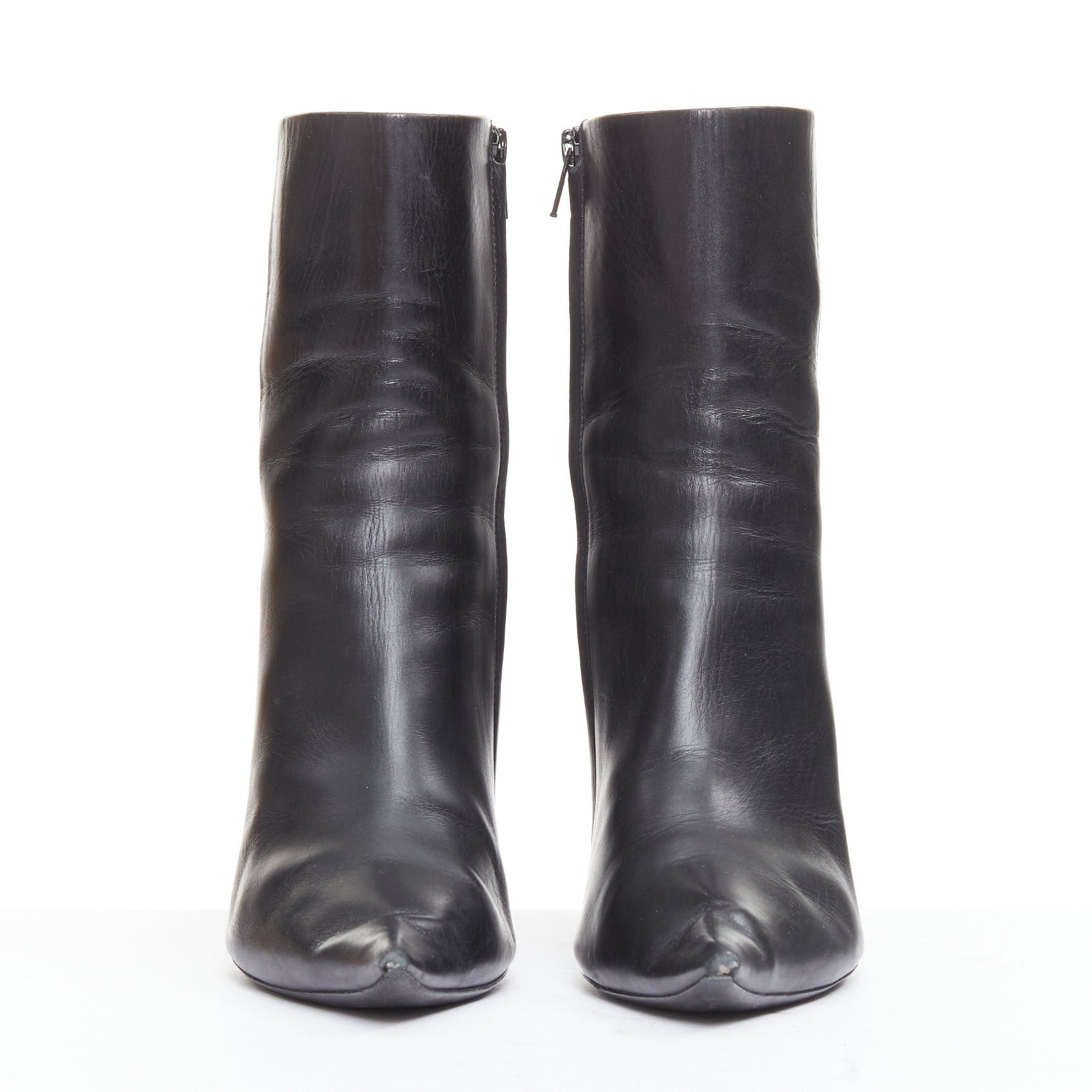 Balenciaga BALENCIAGA Hourglass black leather sculptural curved heel knife point ankle boots EU37 Size US 7 / IT 37 - 3 Thumbnail