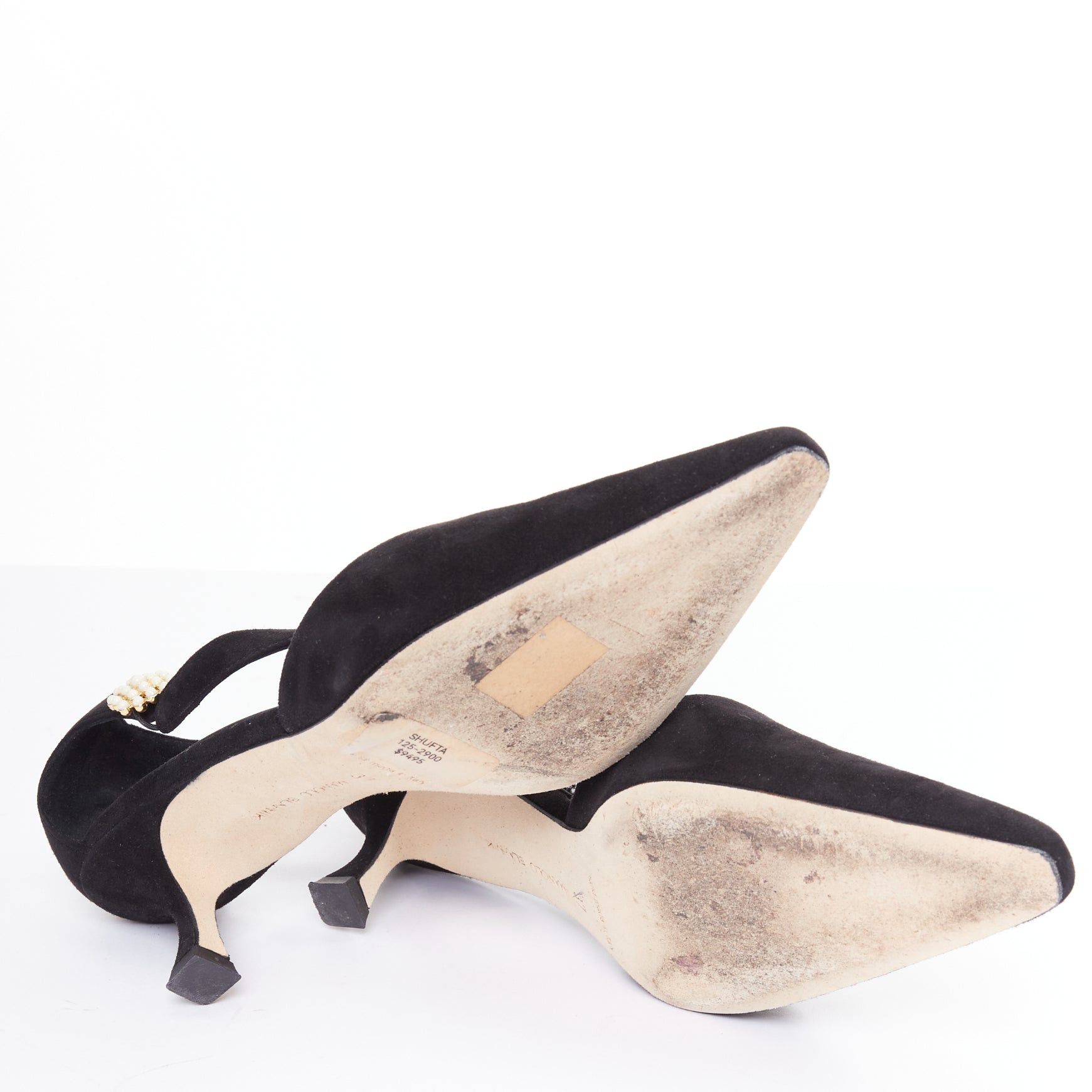 Manolo Blahnik MANOLO BLAHNIK Shufta 50 black suede pearl button kitten heels EU37 Size US 7 / IT 37 - 11 Thumbnail