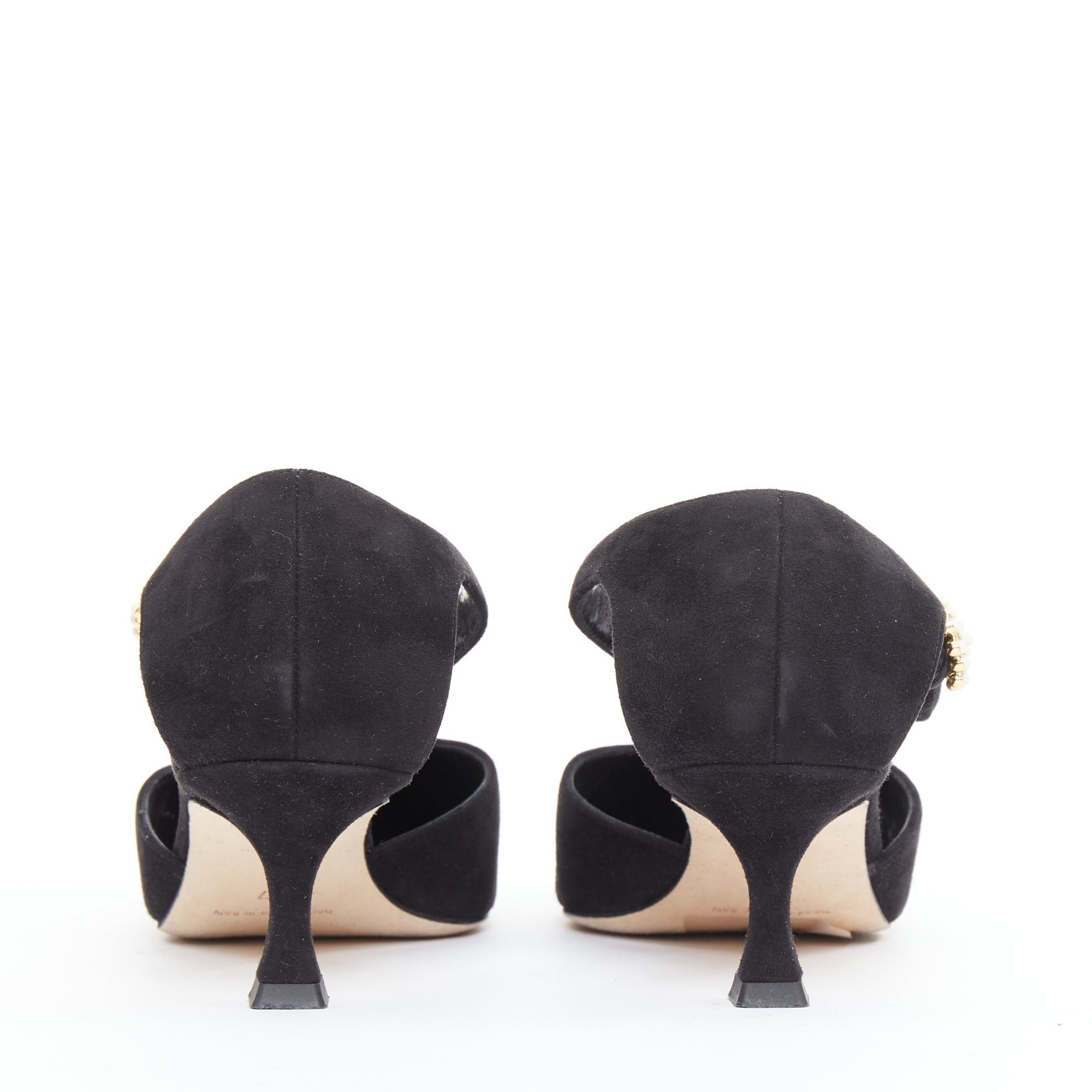 Manolo Blahnik MANOLO BLAHNIK Shufta 50 black suede pearl button kitten heels EU37 Size US 7 / IT 37 - 6 Thumbnail