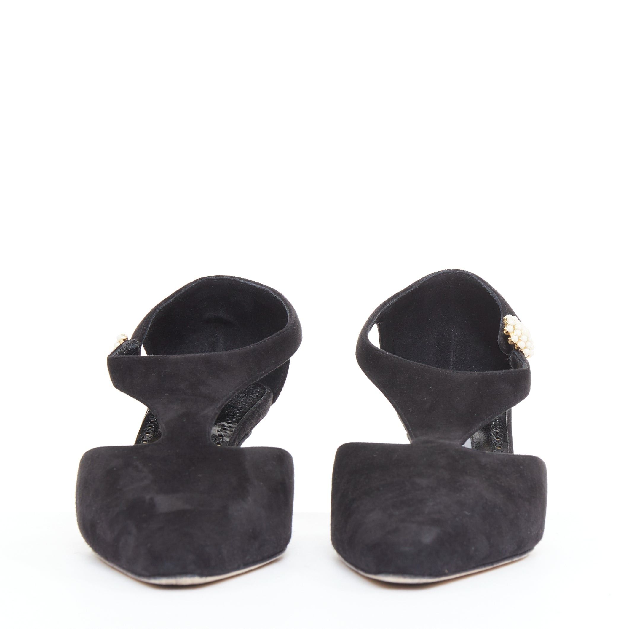 Manolo Blahnik MANOLO BLAHNIK Shufta 50 black suede pearl button kitten heels EU37 Size US 7 / IT 37 - 4 Thumbnail