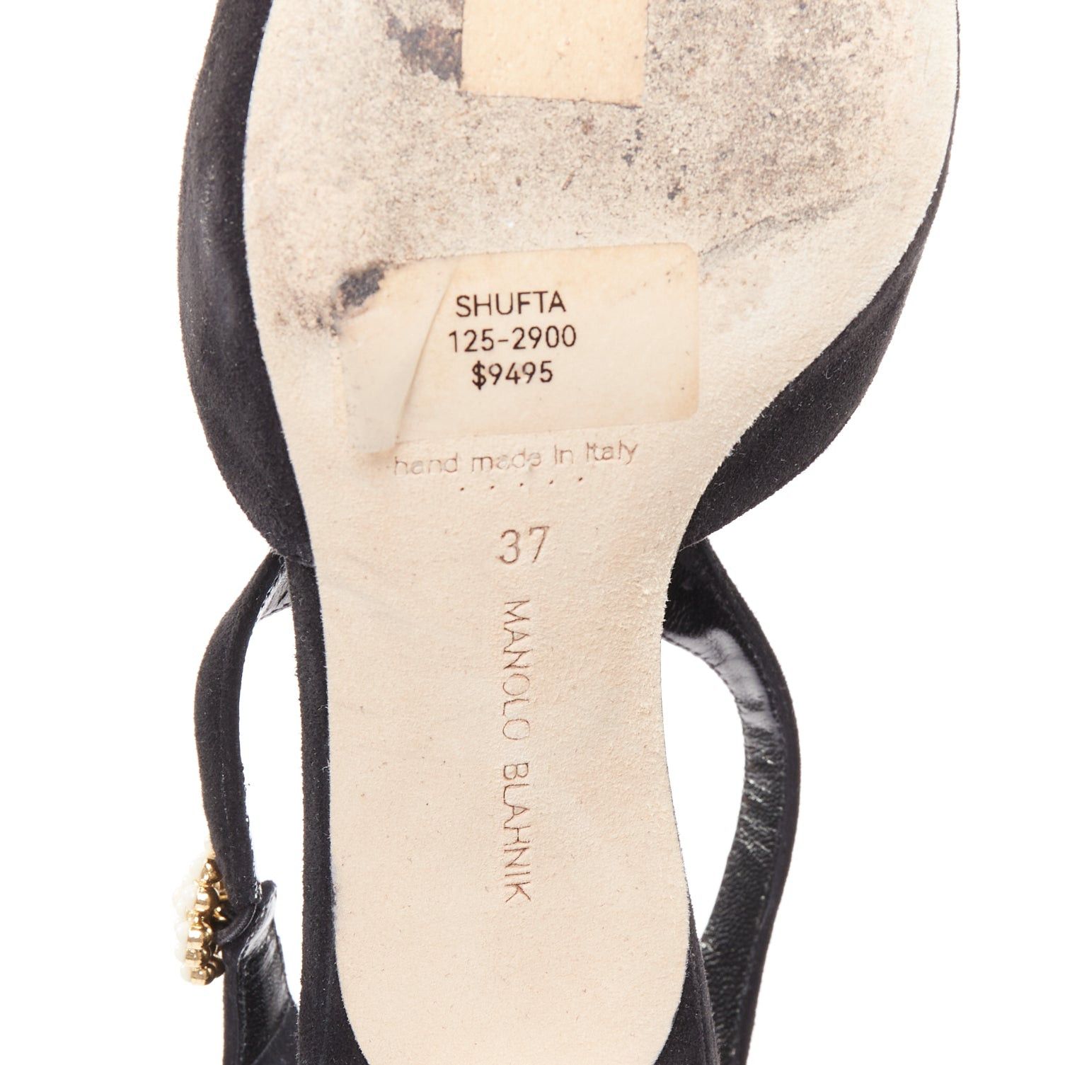 Manolo Blahnik MANOLO BLAHNIK Shufta 50 black suede pearl button kitten heels EU37 Size US 7 / IT 37 - 10 Thumbnail