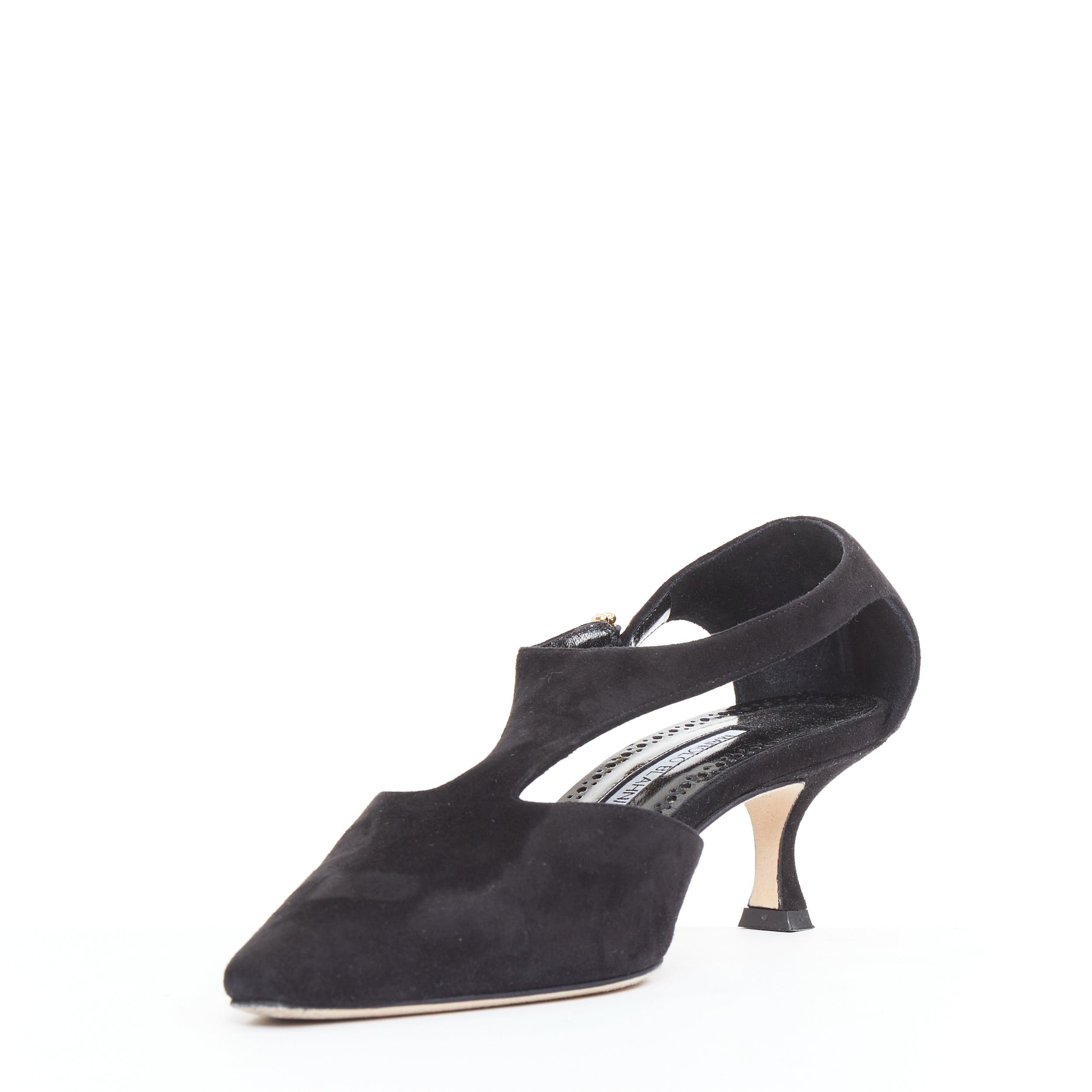 Manolo Blahnik MANOLO BLAHNIK Shufta 50 black suede pearl button kitten heels EU37 Size US 7 / IT 37 - 5 Thumbnail
