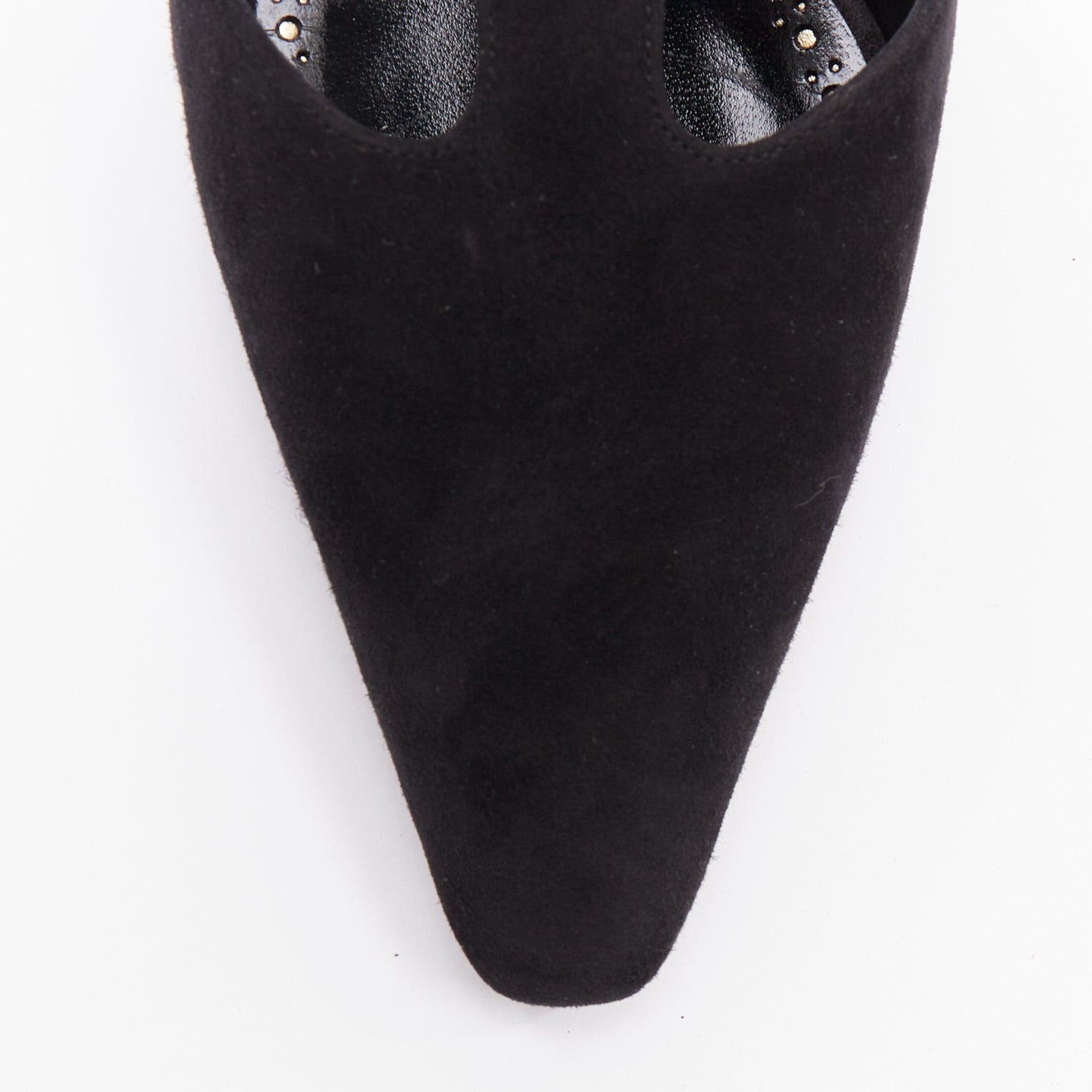 Manolo Blahnik MANOLO BLAHNIK Shufta 50 black suede pearl button kitten heels EU37 Size US 7 / IT 37 - 7 Thumbnail