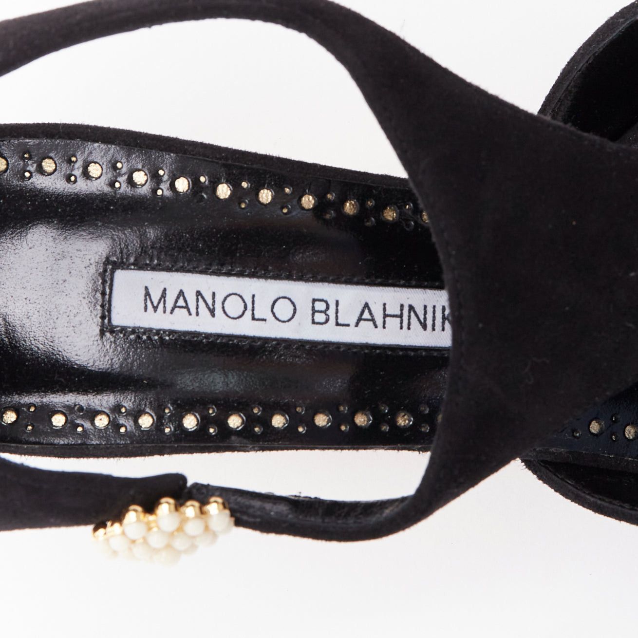 Manolo Blahnik MANOLO BLAHNIK Shufta 50 black suede pearl button kitten heels EU37 Size US 7 / IT 37 - 9 Thumbnail