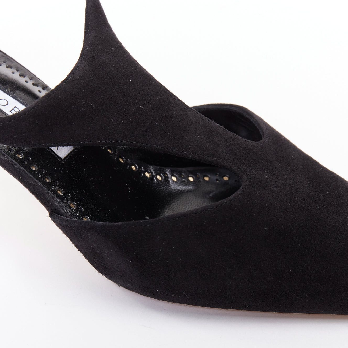 Manolo Blahnik MANOLO BLAHNIK Shufta 50 black suede pearl button kitten heels EU37 Size US 7 / IT 37 - 8 Thumbnail