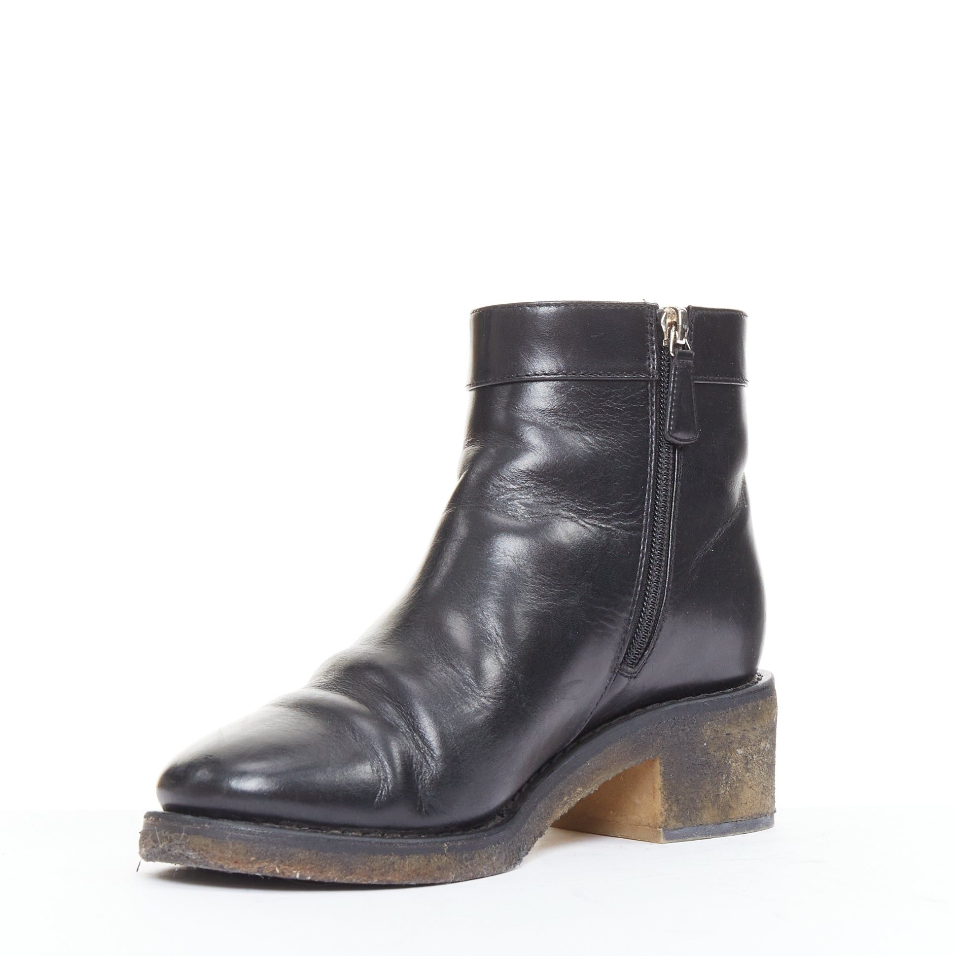 Chanel CHANEL Turnlock CC black leather silver logo crepe rubber sole ankle boots EU37 Size US 7 / IT 37 - 4 Thumbnail