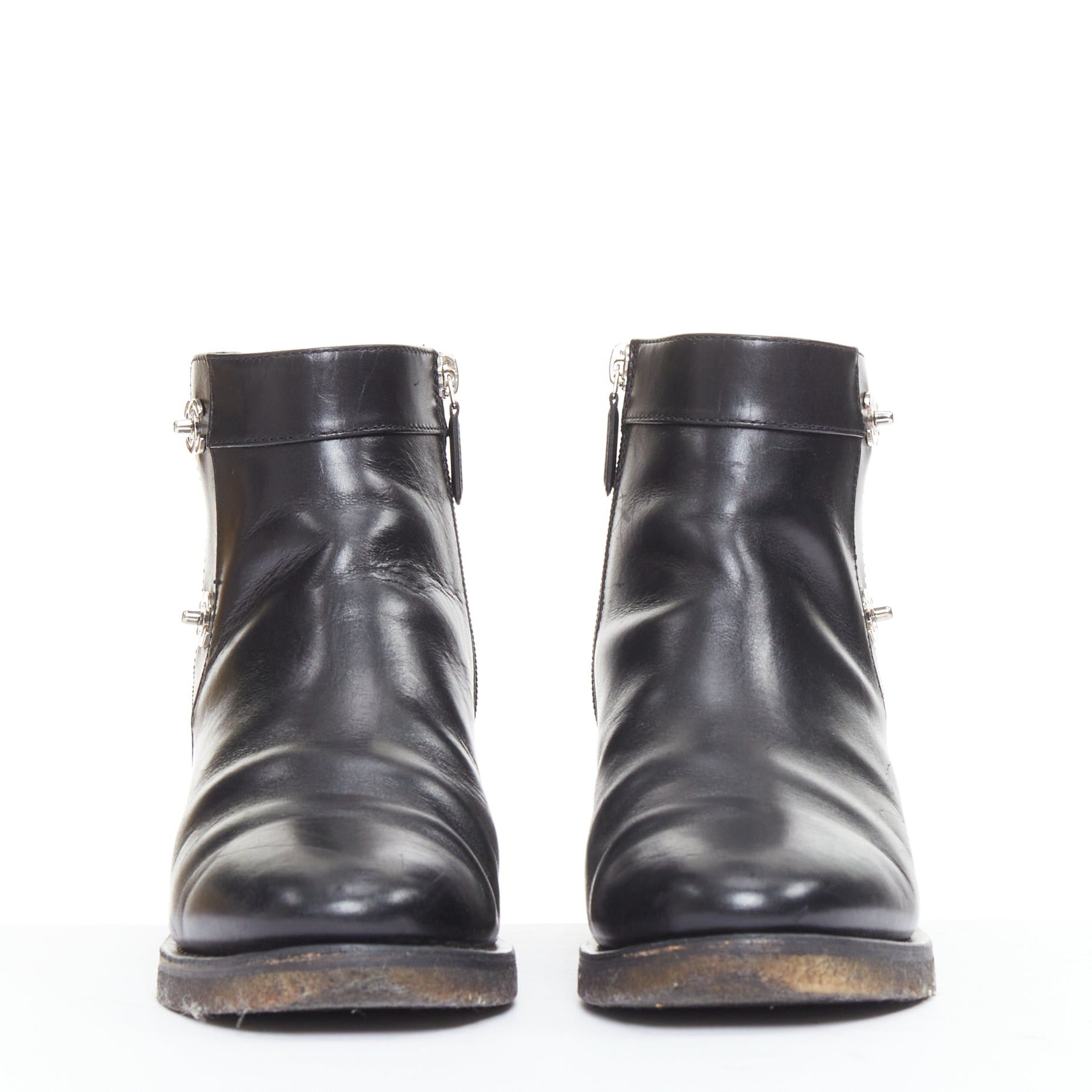 Chanel CHANEL Turnlock CC black leather silver logo crepe rubber sole ankle boots EU37 Size US 7 / IT 37 - 3 Thumbnail