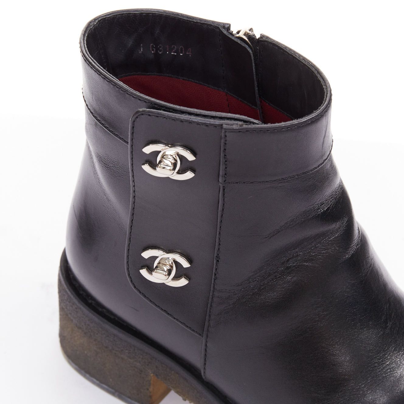 Chanel CHANEL Turnlock CC black leather silver logo crepe rubber sole ankle boots EU37 Size US 7 / IT 37 - 7 Thumbnail