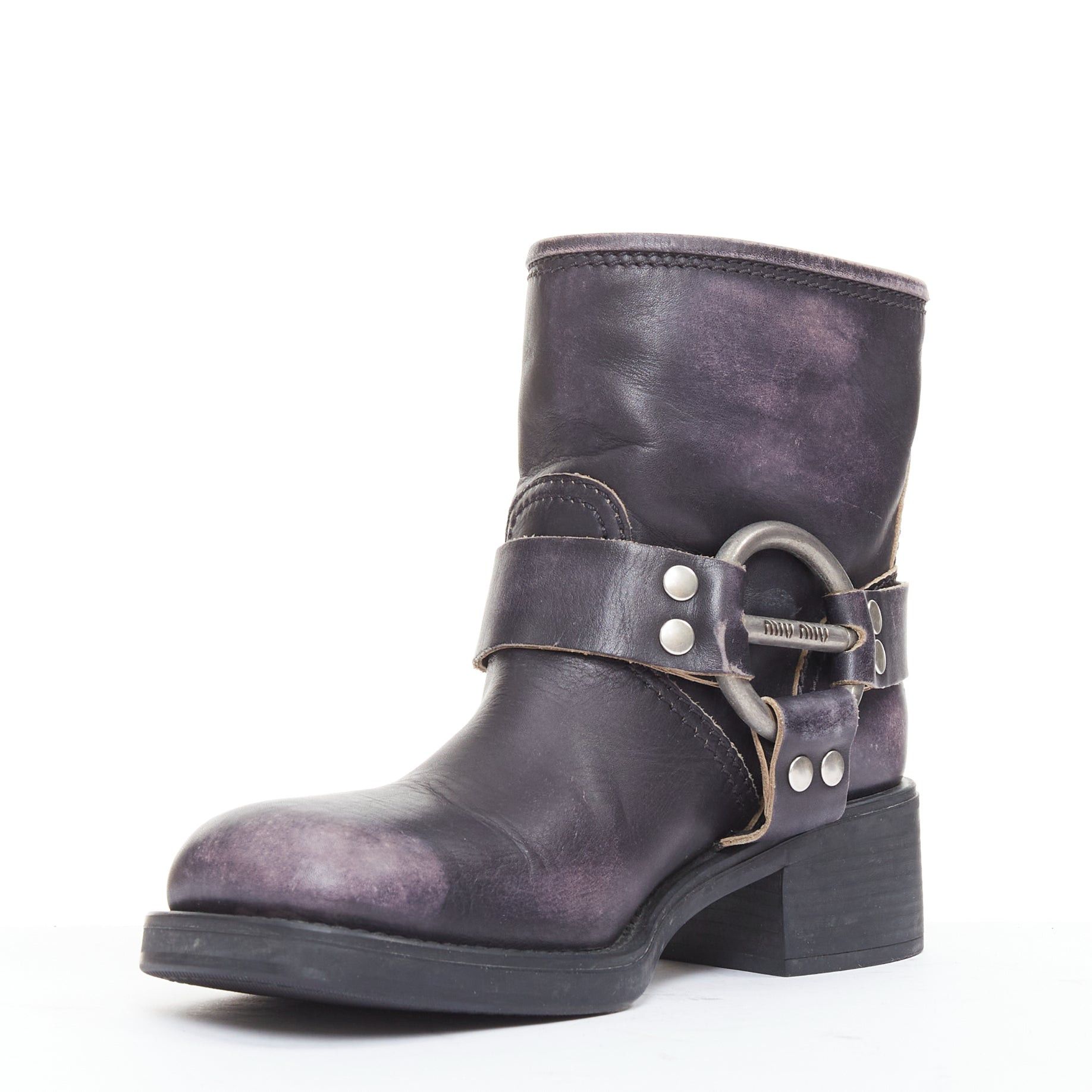 Miu Miu MIU MIU 2025 distressed washed black leather moto harness ankle boots EU36 Size US 6 / IT 36 - 4 Thumbnail