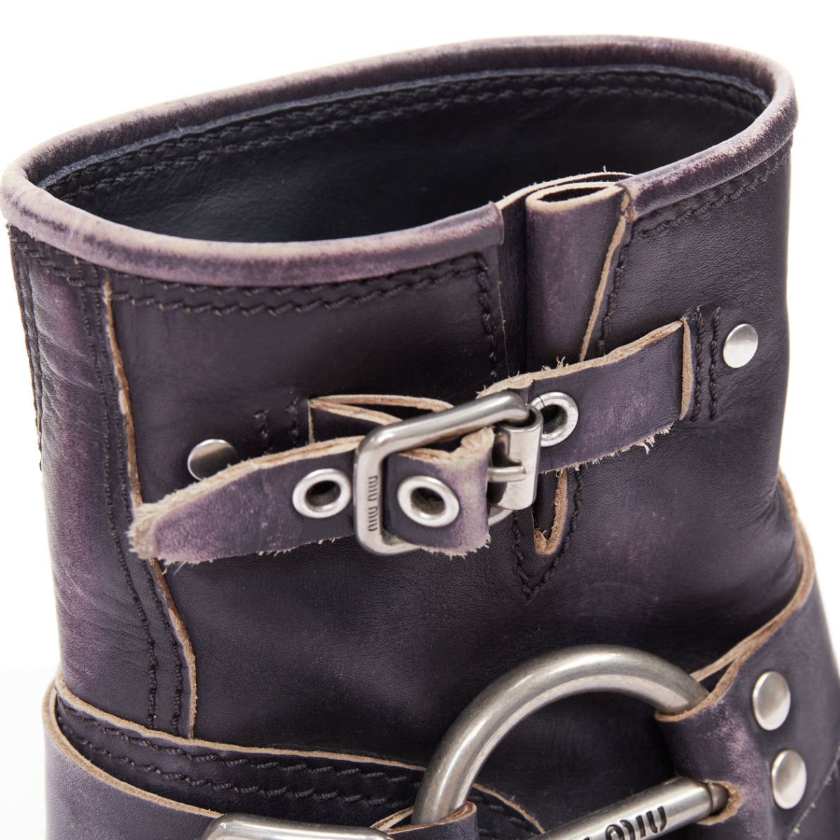 Miu Miu MIU MIU 2025 distressed washed black leather moto harness ankle boots EU36 Size US 6 / IT 36 - 7 Thumbnail