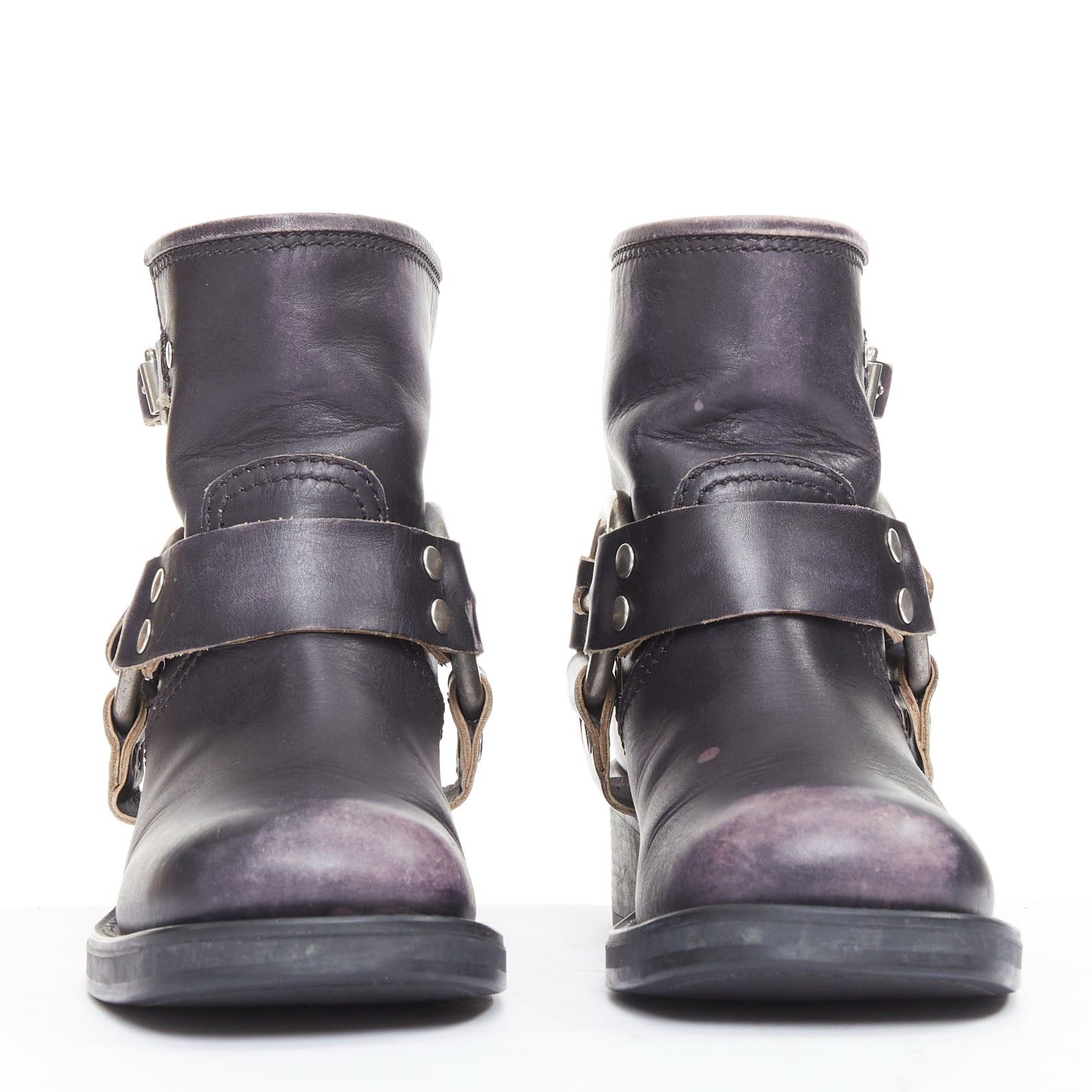 Miu Miu MIU MIU 2025 distressed washed black leather moto harness ankle boots EU36 Size US 6 / IT 36 - 3 Thumbnail