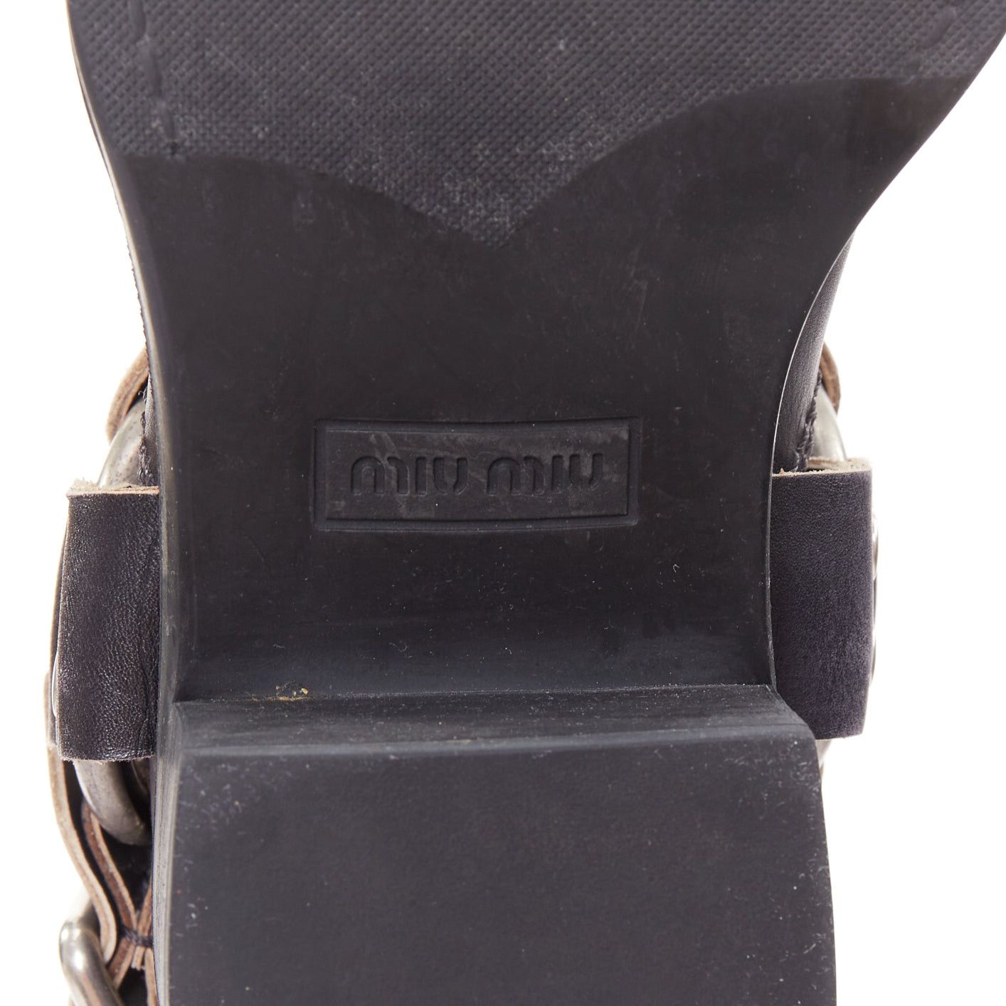 Miu Miu MIU MIU 2025 distressed washed black leather moto harness ankle boots EU36 Size US 6 / IT 36 - 10 Thumbnail