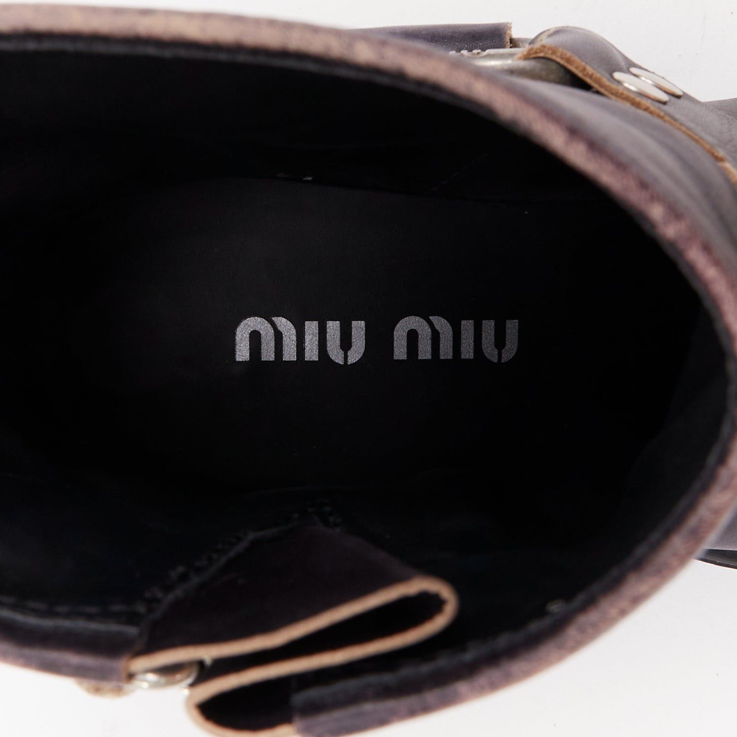 Miu Miu MIU MIU 2025 distressed washed black leather moto harness ankle boots EU36 Size US 6 / IT 36 - 9 Thumbnail