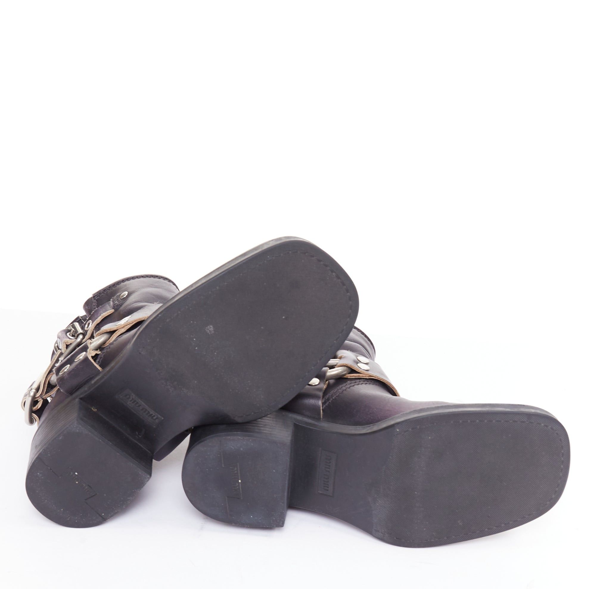 Miu Miu MIU MIU 2025 distressed washed black leather moto harness ankle boots EU36 Size US 6 / IT 36 - 11 Thumbnail