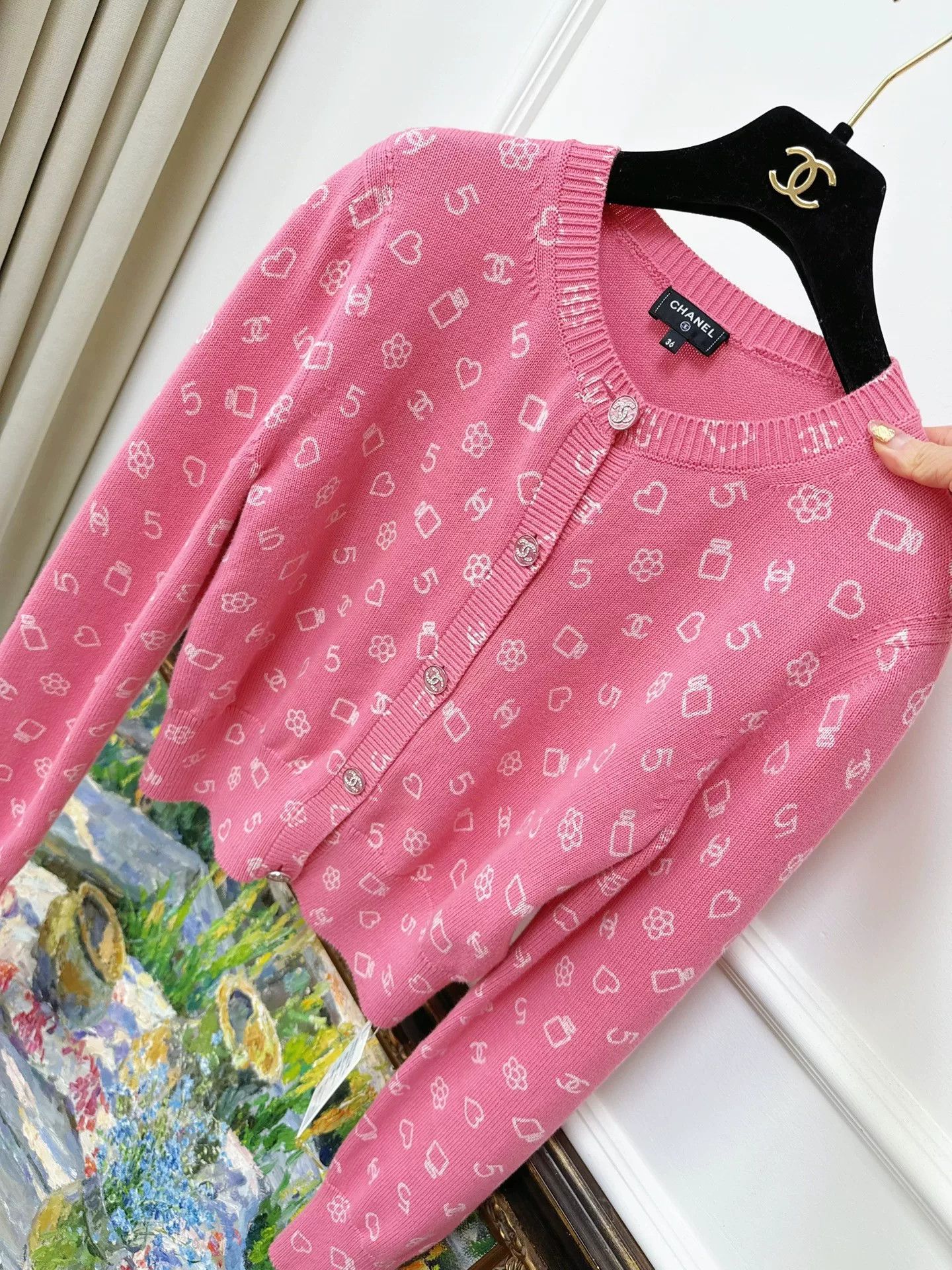Chanel pink and white patterned knit cardigan Size US S / EU 44-46 / 1 - 4 Thumbnail