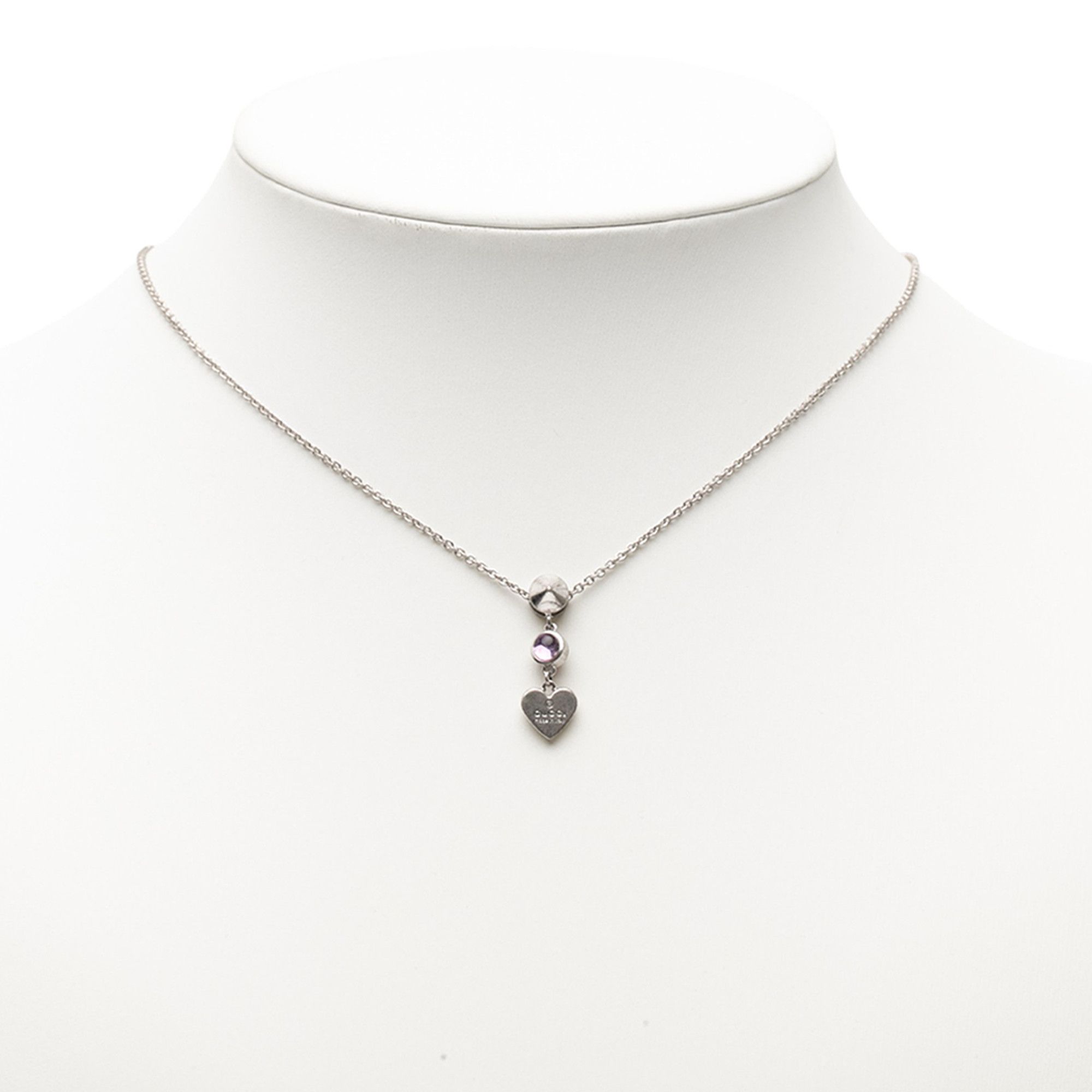 Gucci Gucci Sterling Silver Bejeweled Heart Pendant Necklace Size ONE SIZE - 3 Thumbnail