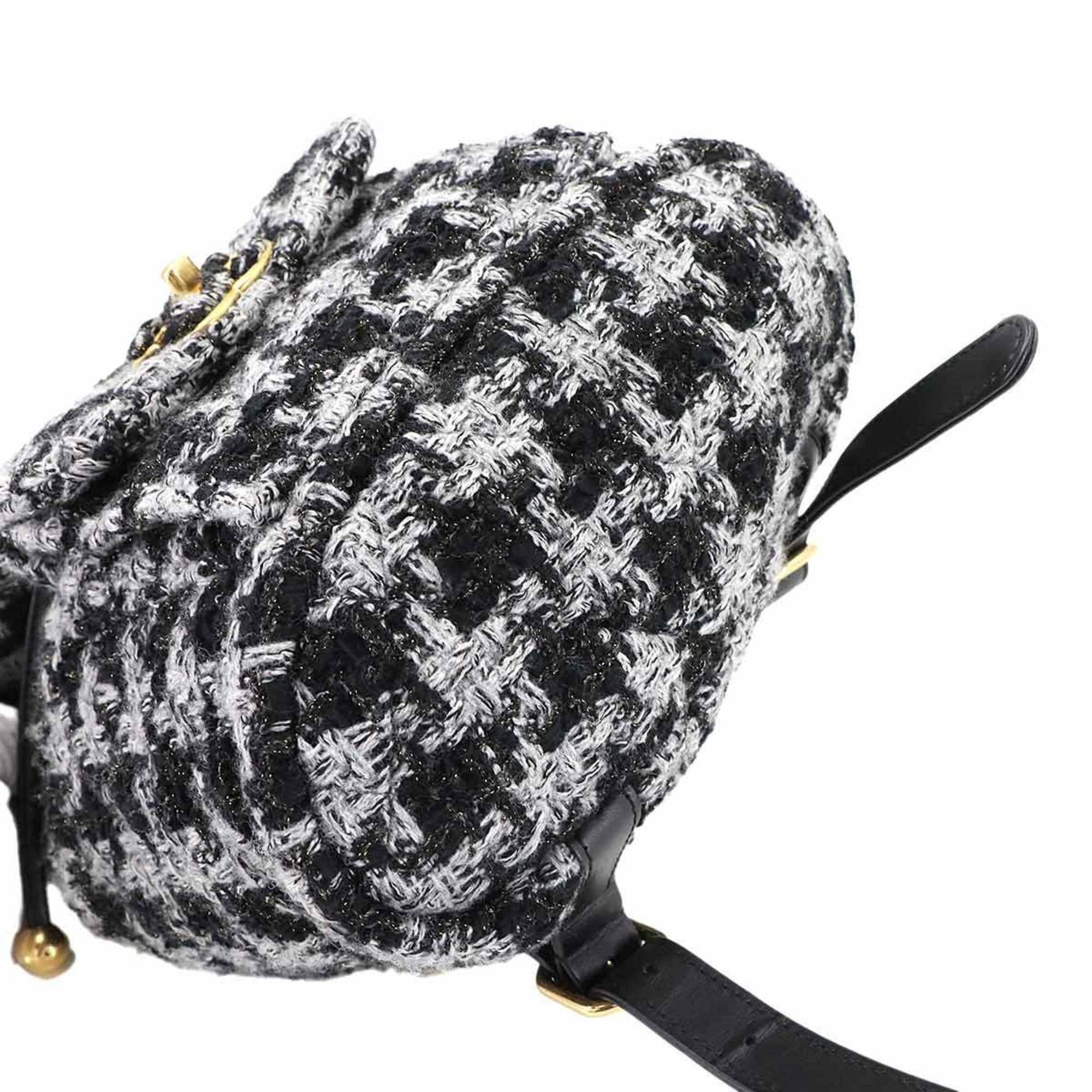 Chanel CHANEL Coco Mark Chain Backpack in Tweed, Leather, and Black/Gray Size ONE SIZE - 8 Thumbnail