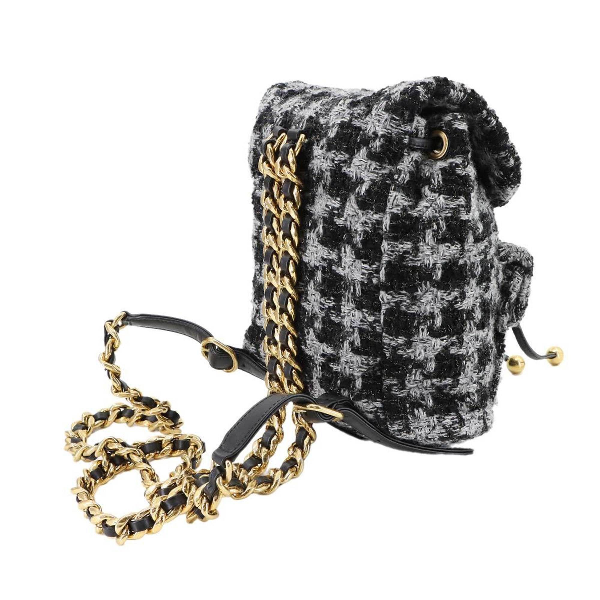 Chanel CHANEL Coco Mark Chain Backpack in Tweed, Leather, and Black/Gray Size ONE SIZE - 3 Thumbnail