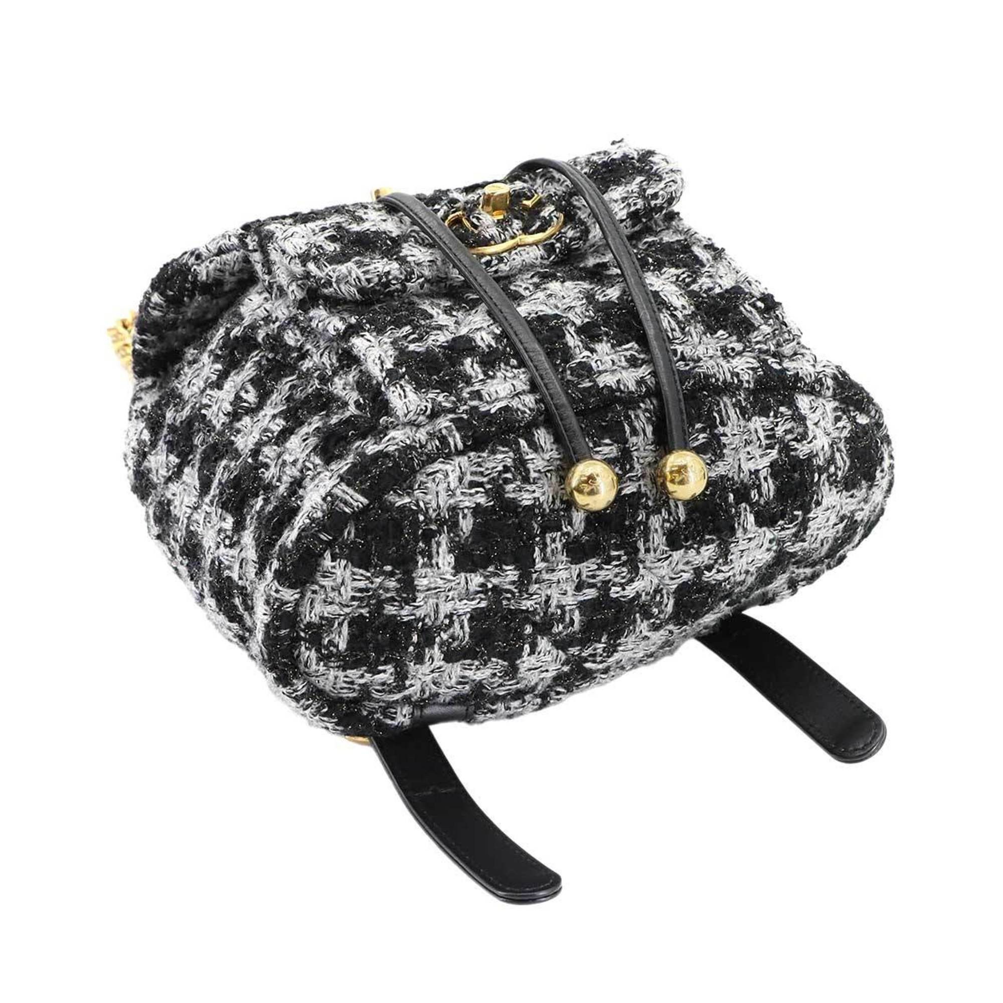 Chanel CHANEL Coco Mark Chain Backpack in Tweed, Leather, and Black/Gray Size ONE SIZE - 4 Thumbnail