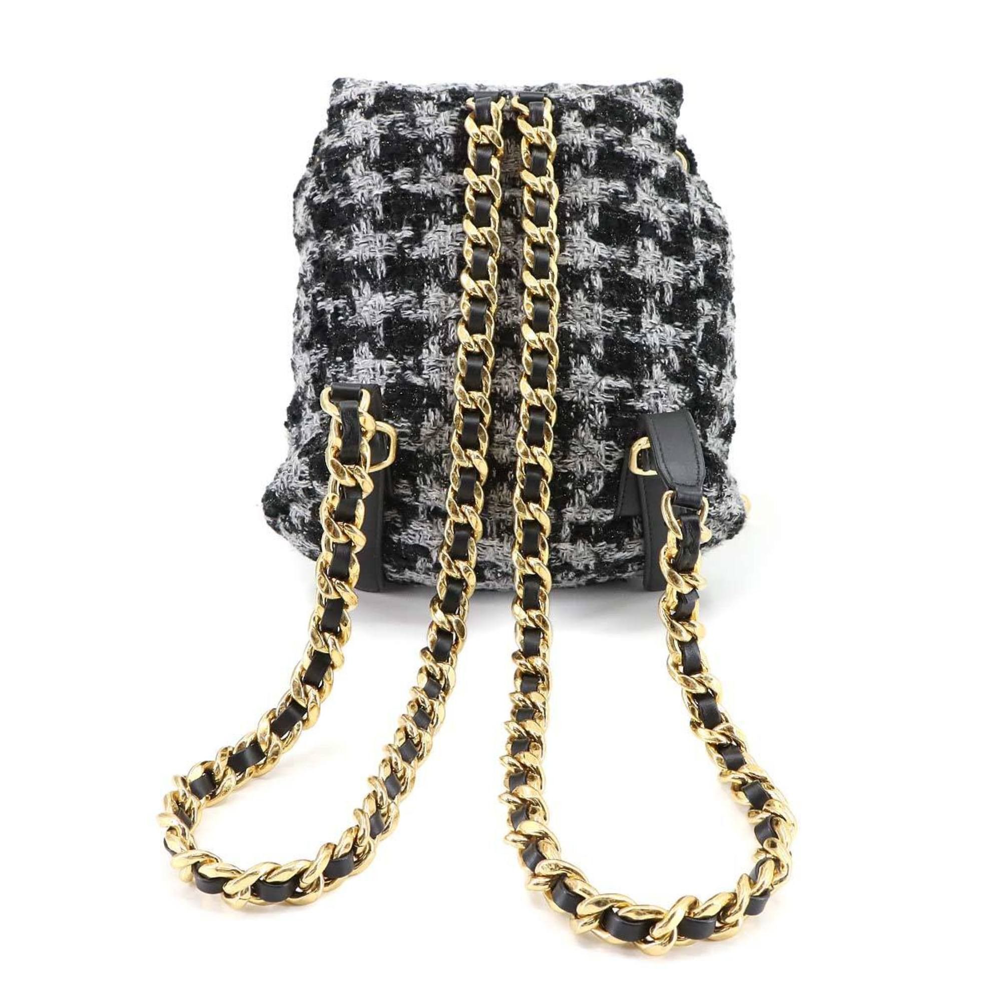 Chanel CHANEL Coco Mark Chain Backpack in Tweed, Leather, and Black/Gray Size ONE SIZE - 2 Thumbnail