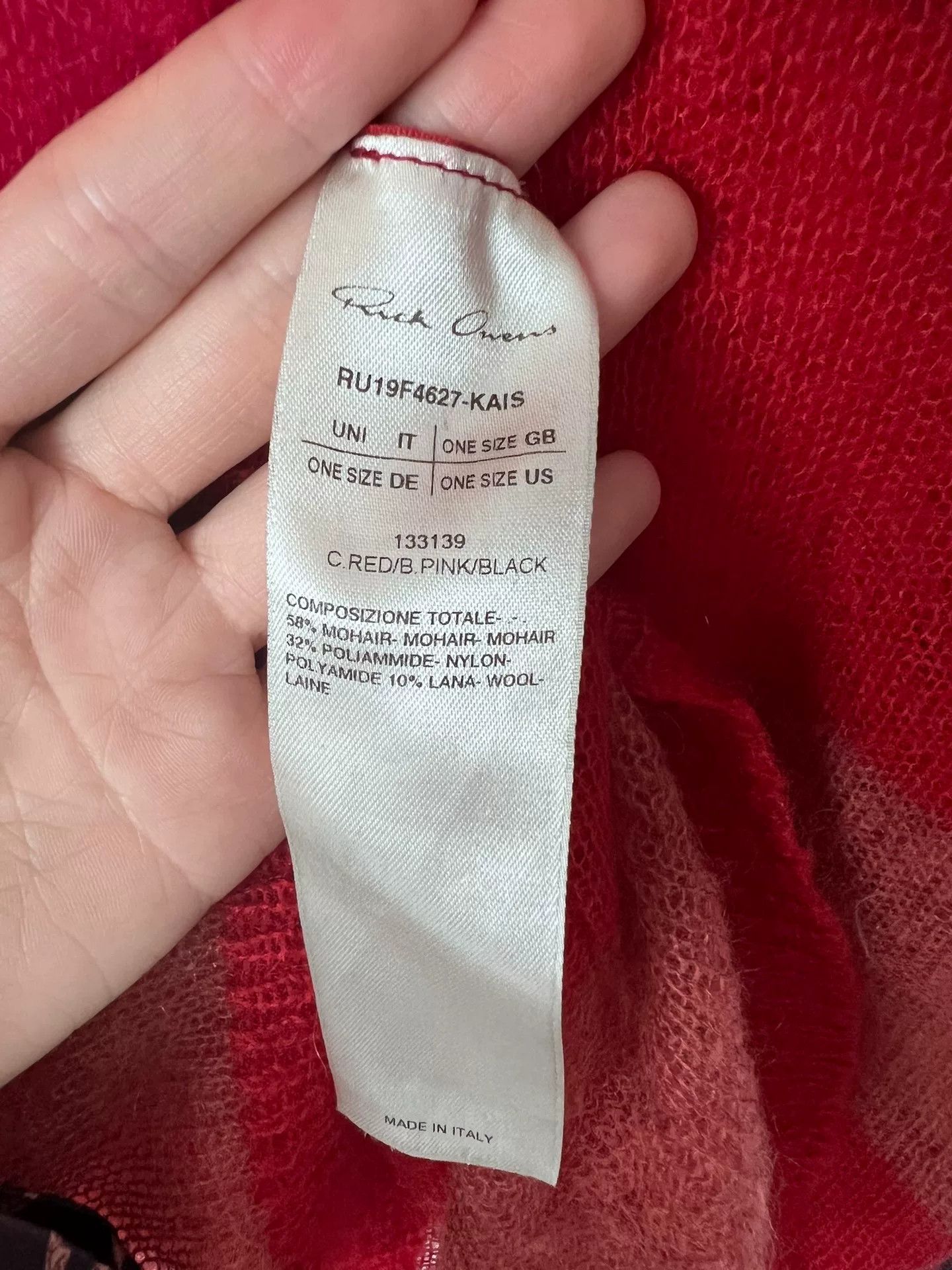 Rick Owens red patchwork mohair sweater Size ONE SIZE - 4 Thumbnail