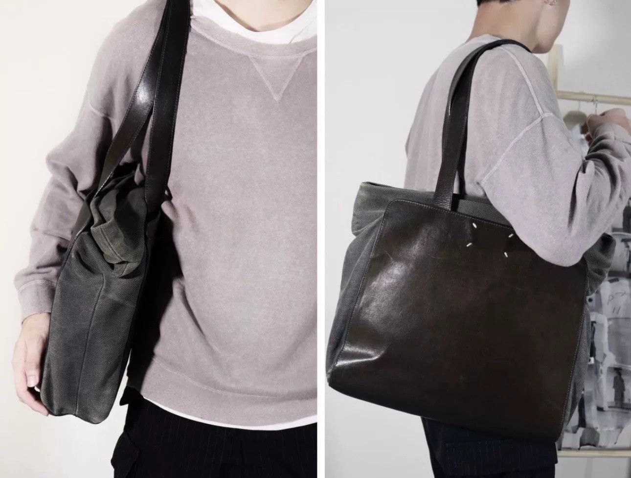 Maison Margiela Maison Margiela Leather and Canvas Tote Bag Size ONE SIZE - 9 Thumbnail