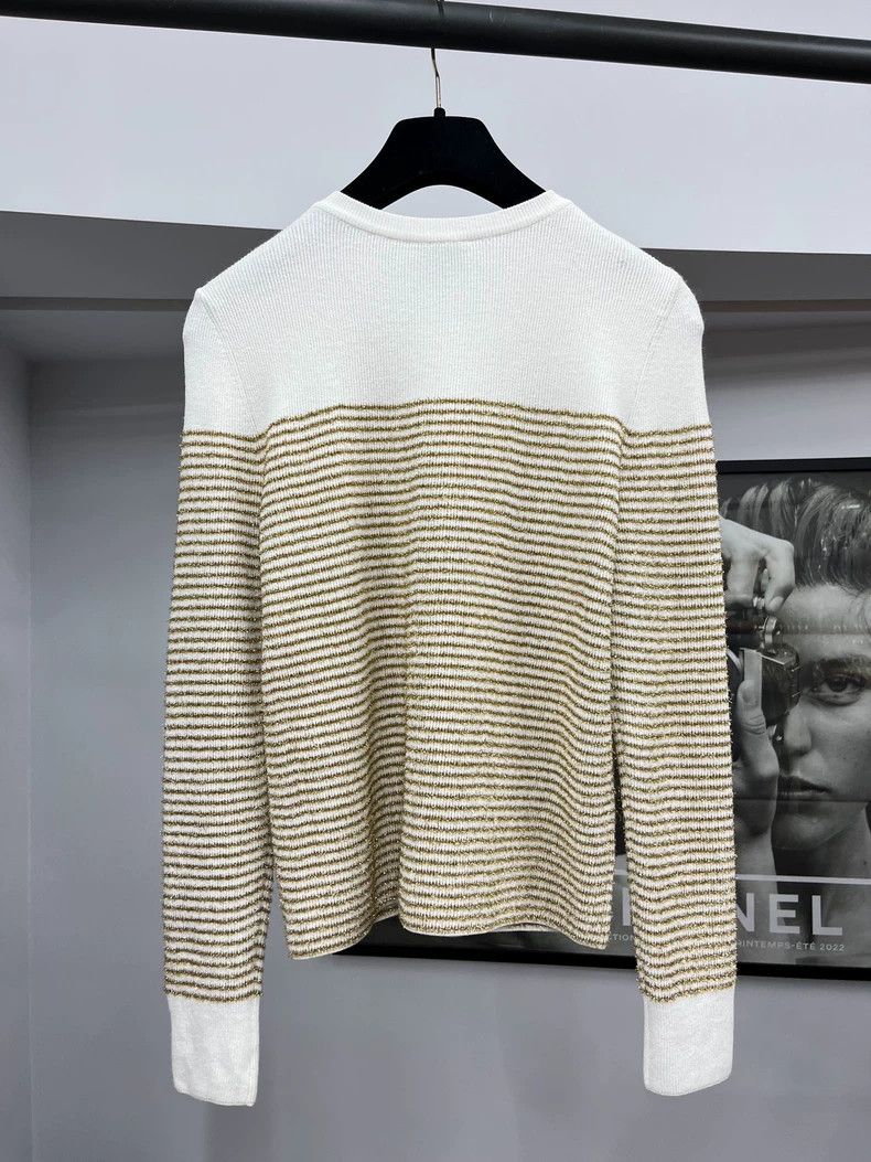 Chanel Chanel Gold Sequin Stripe Cardigan Size US M / EU 48-50 / 2 - 3 Thumbnail