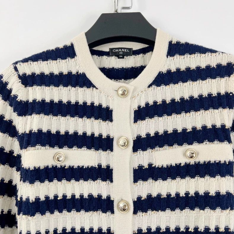 Chanel Chanel Blue White Stripe Sequin Knit Dress Size US 34 / EU 50 - 5 Thumbnail