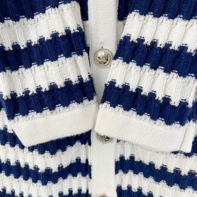 Chanel Chanel Blue White Stripe Sequin Knit Dress Size US 34 / EU 50 - 8 Thumbnail