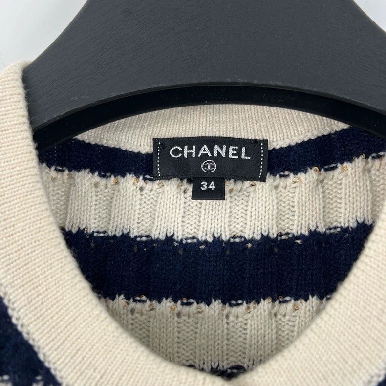 Chanel Chanel Blue White Stripe Sequin Knit Dress Size US 34 / EU 50 - 4 Thumbnail