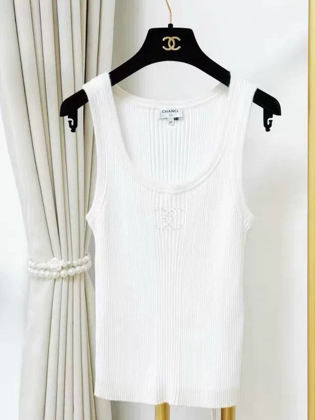 Chanel Chanel 25C White Knit Sleeveless Top Size US L / EU 52-54 / 3 - 7 Thumbnail