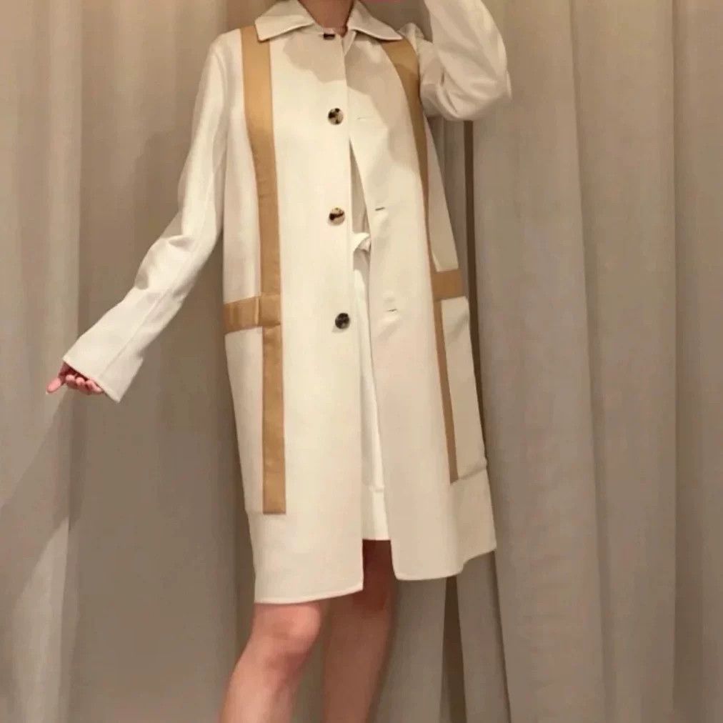 Hermes Hermes Beige Leather Trim Cashmere Coat Size US XS / EU 42 / 0 - 3 Thumbnail