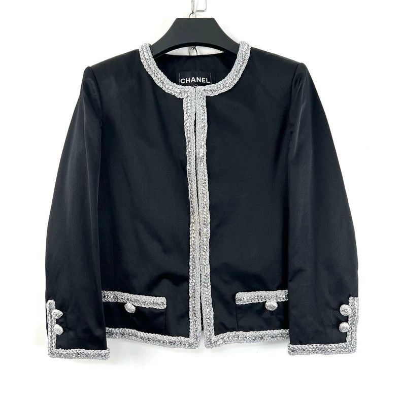 Chanel Chanel Black Silver Satin Coat Size US XS / EU 42 / 0 - 2 Thumbnail