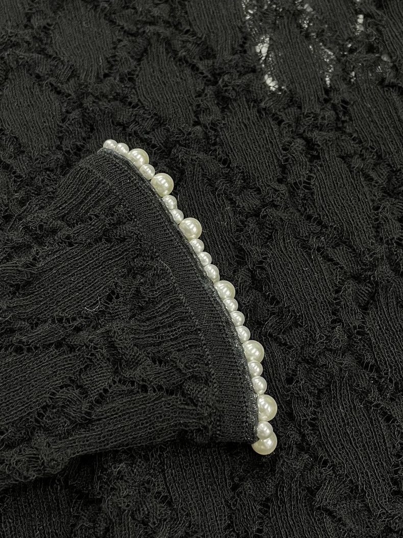 Chanel Chanel Black Pearl V-Neck Knit Top Size US M / EU 48-50 / 2 - 4 Thumbnail