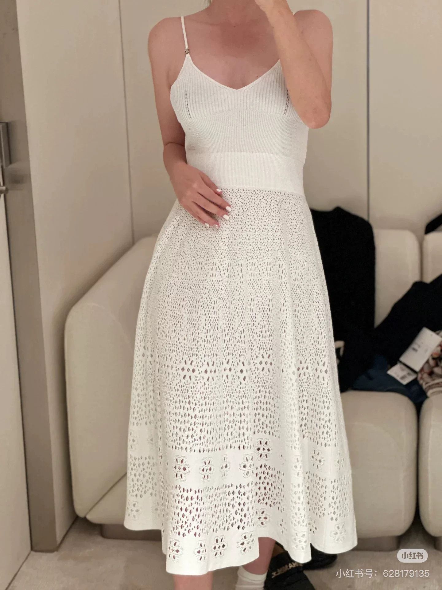 Chanel white lace detail spaghetti strap dress Size US 36 / EU 52 - 9 Thumbnail