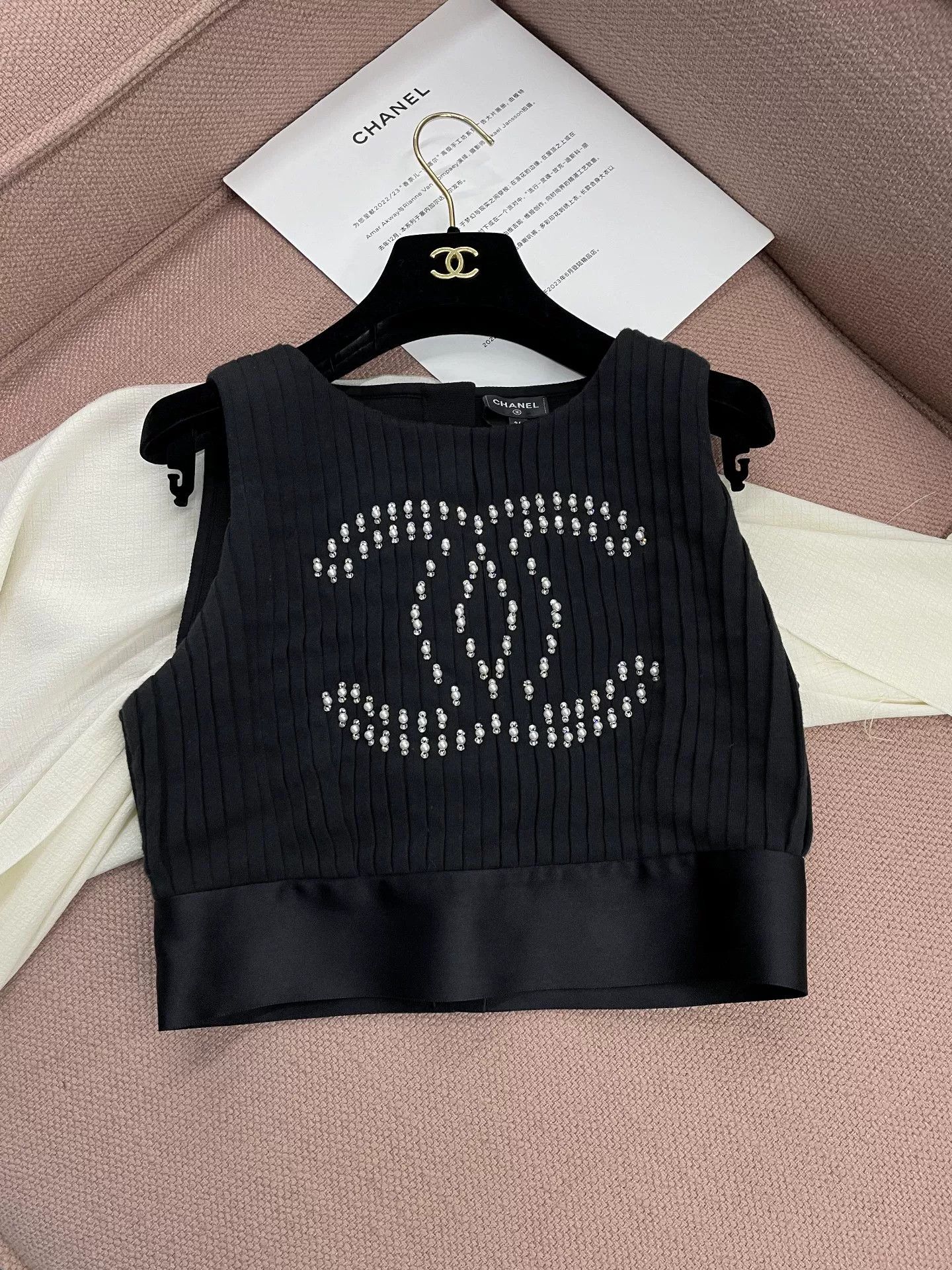 Chanel Chanel Black Pearl Crystal Logo Tank Top Size US S / EU 44-46 / 1 - 2 Thumbnail