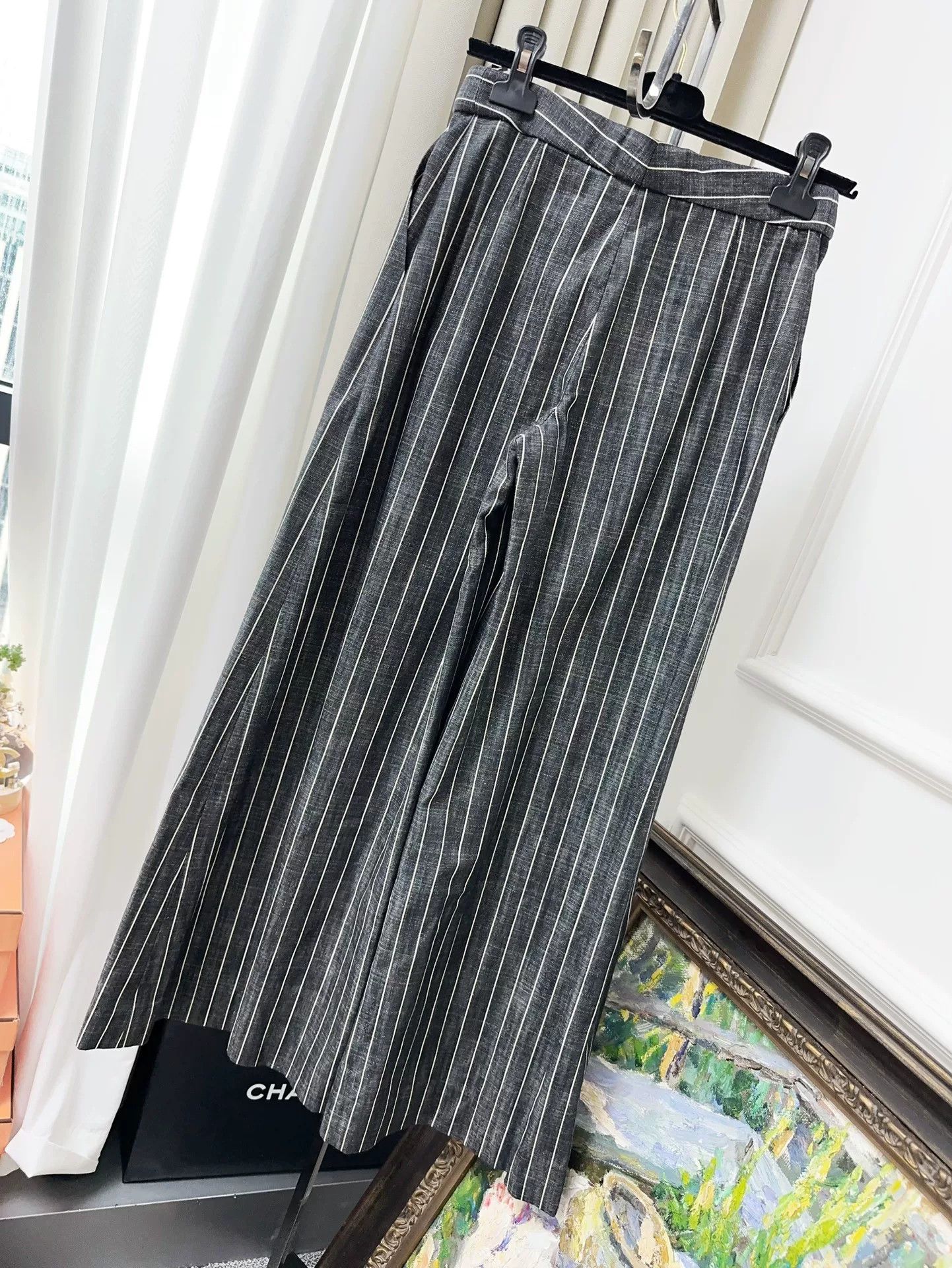 Chanel chanel gray white striped wide leg pants Size US 34 / EU 50 - 2 Thumbnail