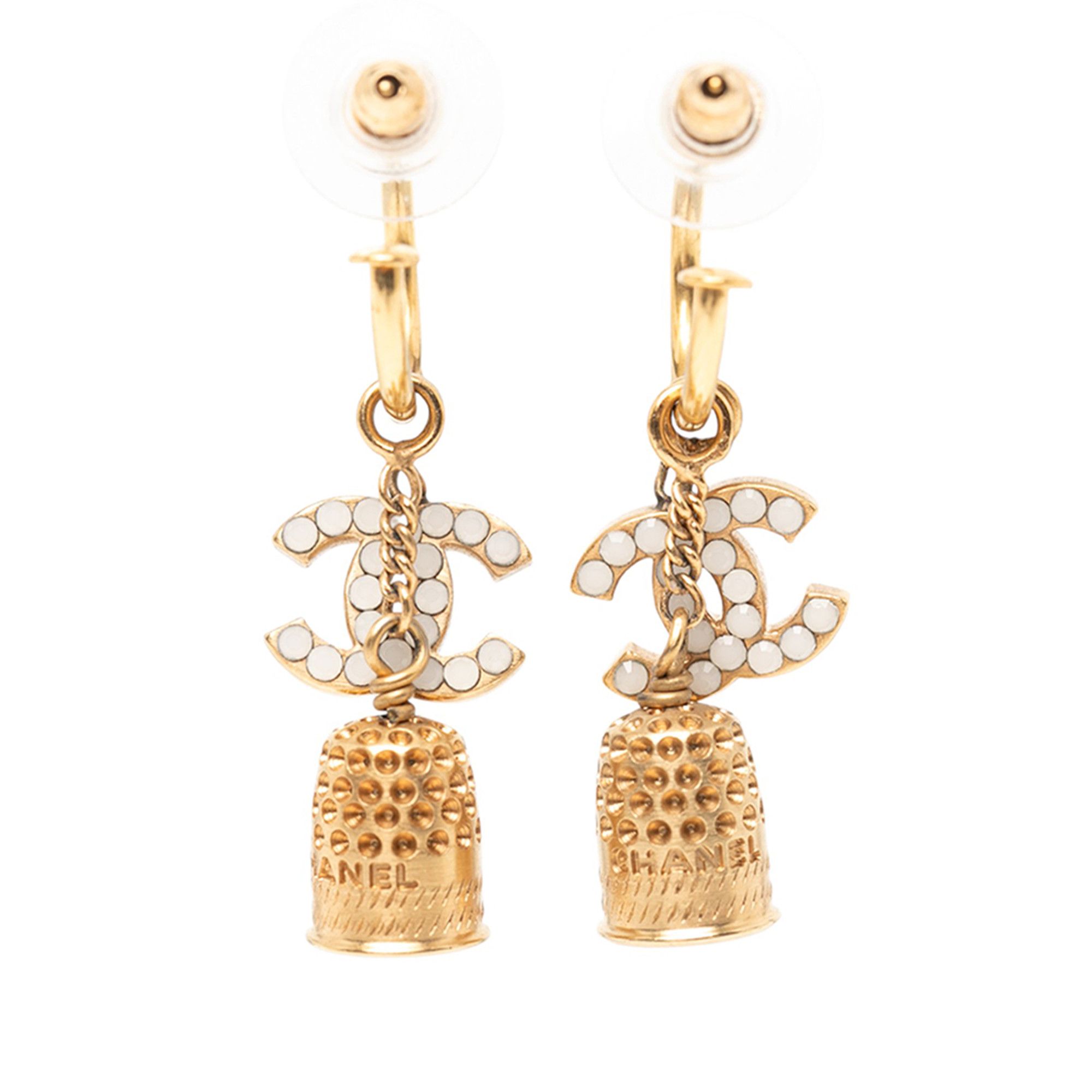 Chanel Chanel Gold Plated Enamel CC Bell Drop Push Back Earrings Size ONE SIZE - 2 Thumbnail